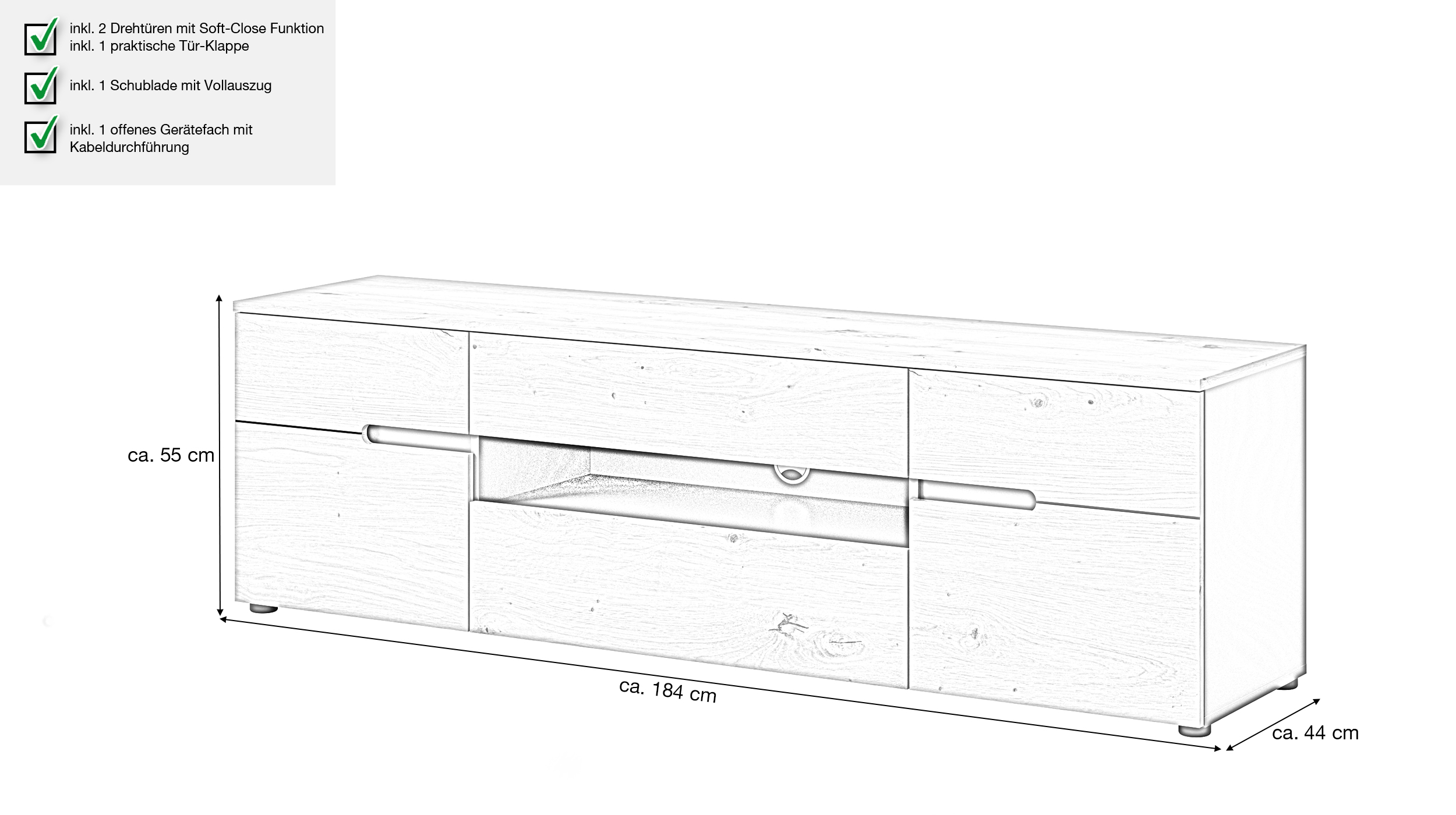 TV-Lowboard Artisan Eiche 184 cm TV-Board - CANU