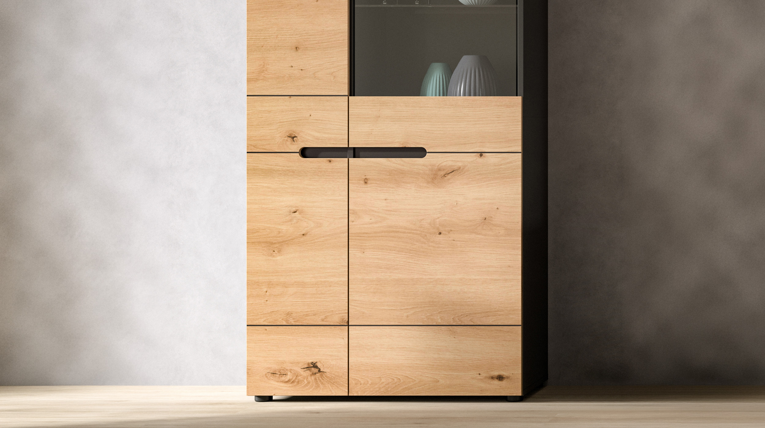 Vitrine mit Glastür Artisan Eiche Breite 80 cm - CANU