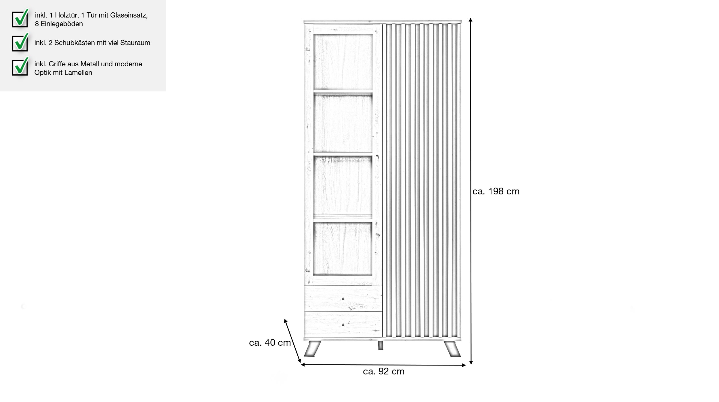 Vitrine mit Glastür Artisan Eiche - anthrazit Breite 92 cm - MEDAN