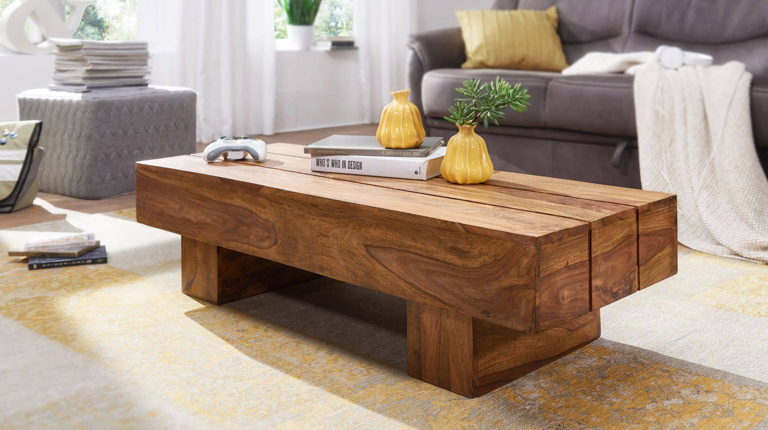 Couchtisch Sheesham massiv 120 x 30 cm - ELIN