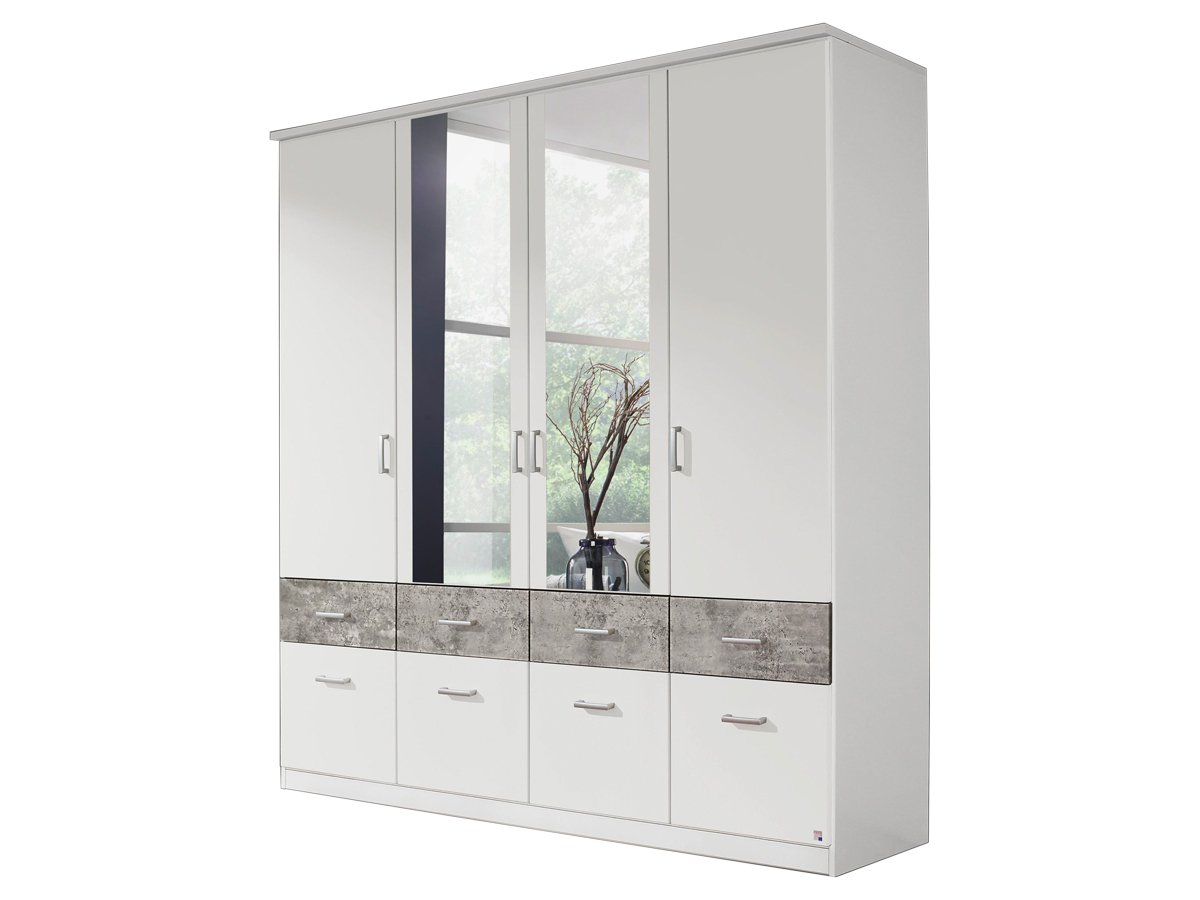 Kleiderschrank Spiegel - 181 cm - weiß - betonoptik - rauch - BREMEN-EXTRA