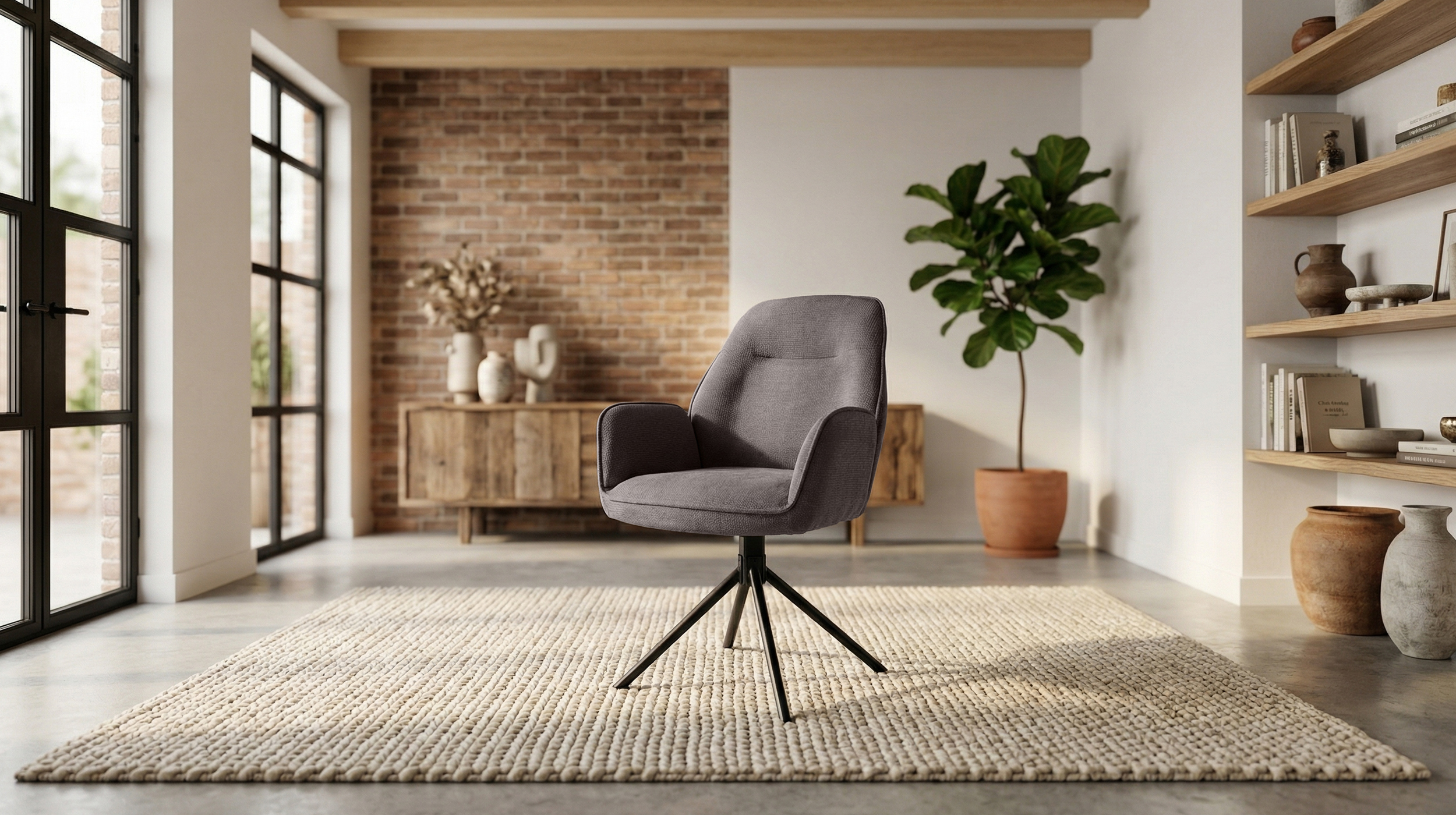 Armlehnstuhl grau Drehstuhl Chenille Optik - MALITA