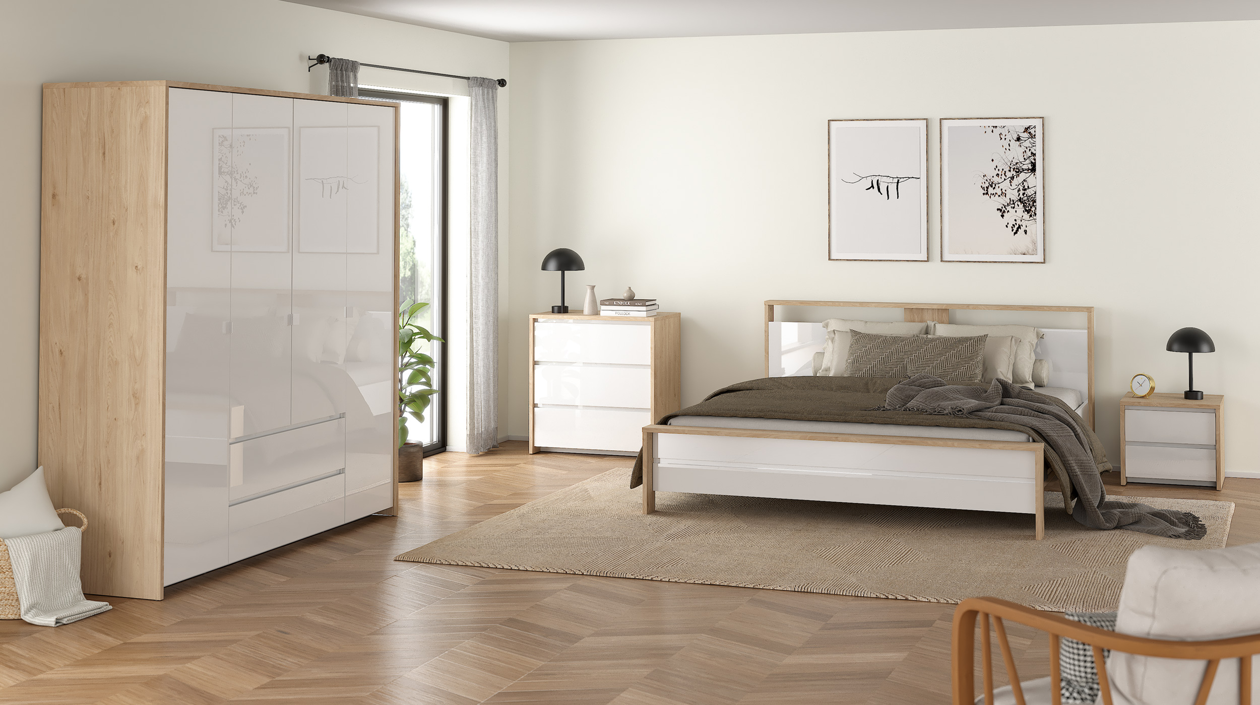 Kommode weiß hochglanz - Jackson Hickory 80 cm x 48 cm - NEXT