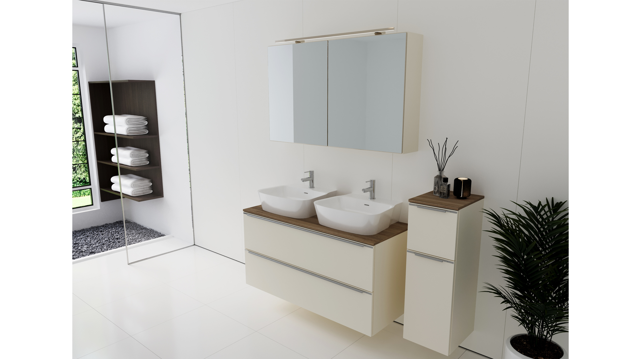 Badmöbel-Set Magnolia - 3 Teile mit MS - Waschtisch 120 cm - LEONEL