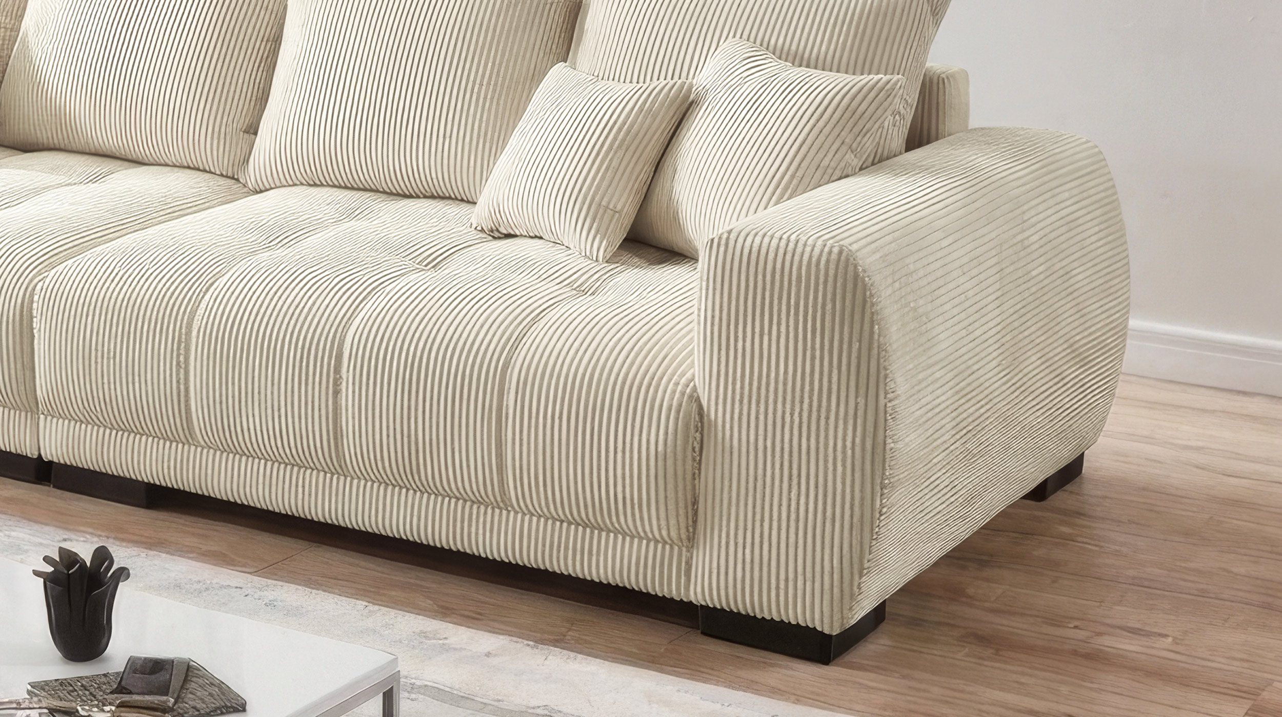 Big Sofa Cord beige mit Nosagunterfederung 300 cm - ARTEMIS