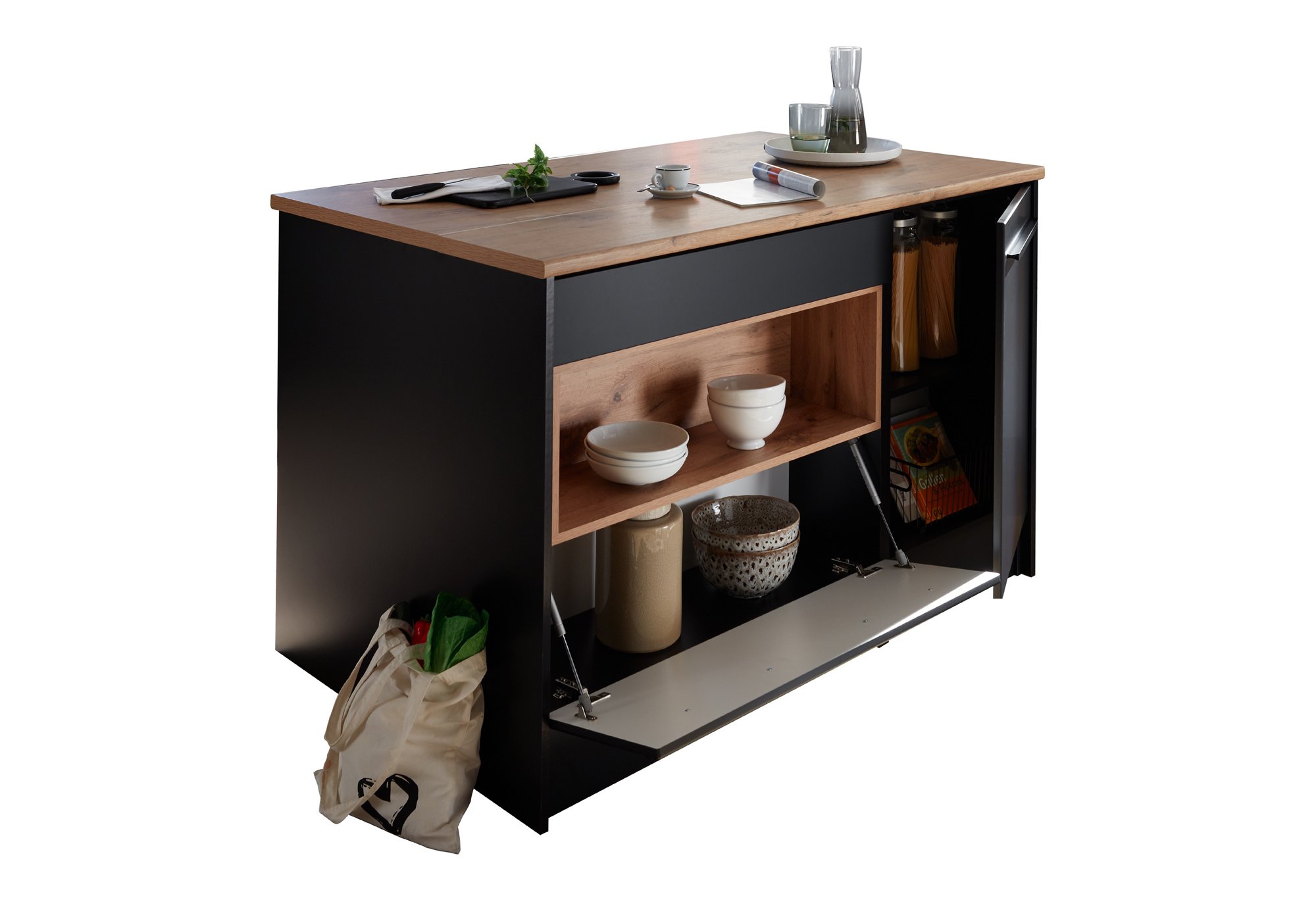 Kücheninsel 145 x 90 cm - ohne Elektrogeräte - schwarz matt - JAZZ