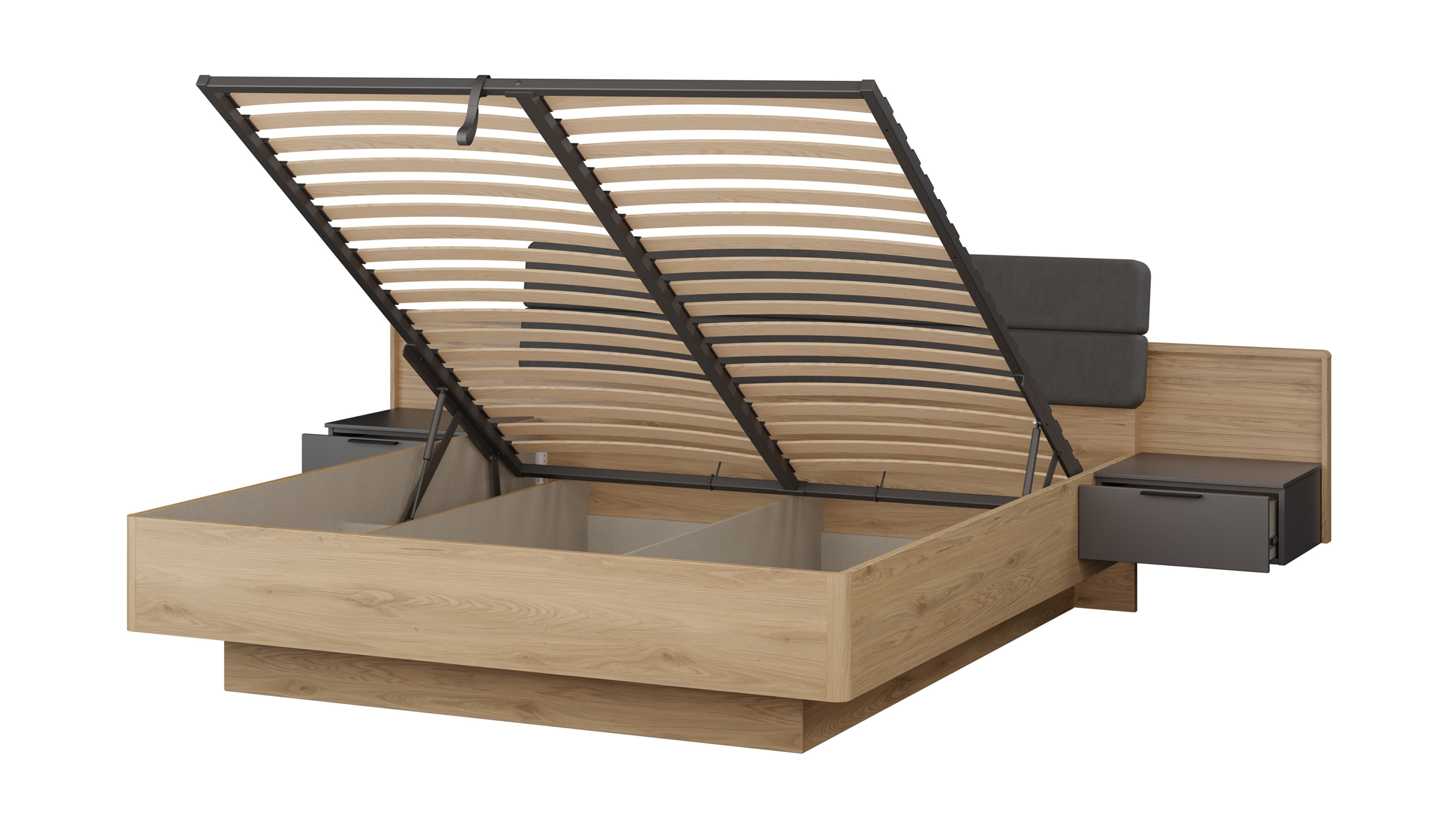 Bettanlage 180 x 200 cm Wildeiche - mit Bettkasten - VALPECULA 