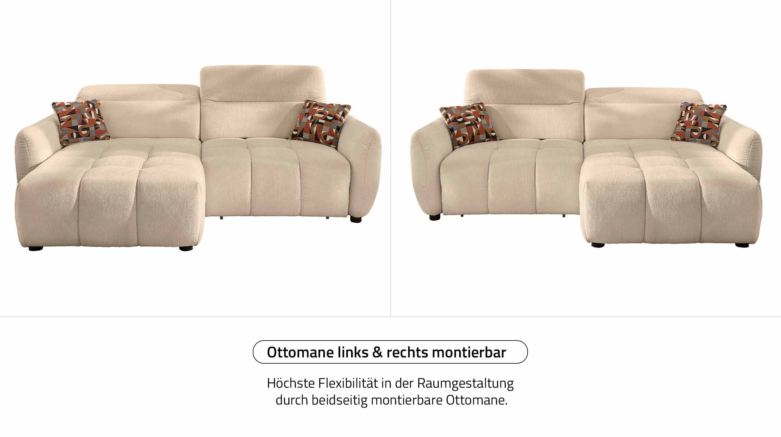 Ecksofa elektrisch ausfahrbar - Relaxfunktion beige 260 cm - ZOOM