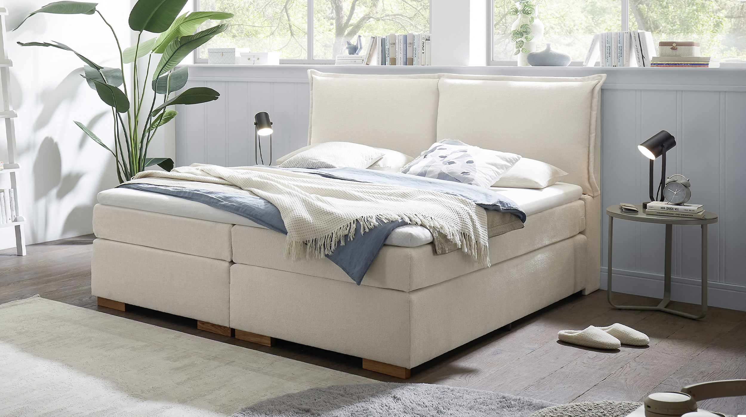 Boxspringbett 140 x 200 cm Chenille weiß - AREZZO