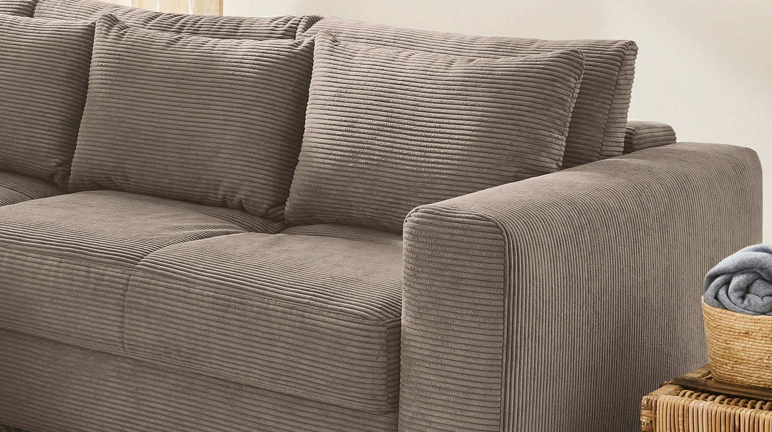 Ecksofa Cord taupe Schlaffunktion Bettkasten 288 x 186 cm - KAMPEN