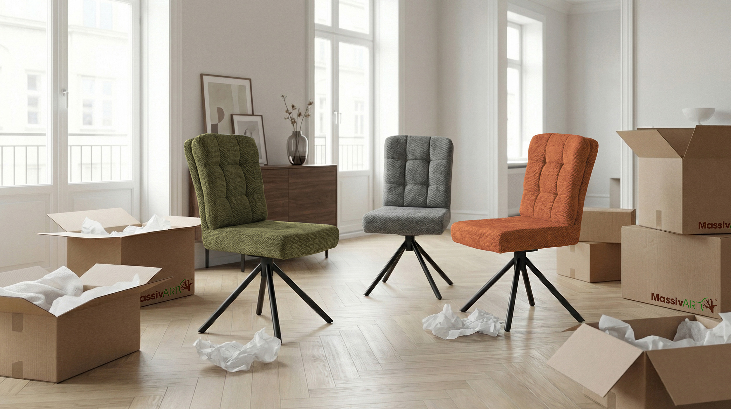 Polsterstuhl orange Drehstuhl Taschenfederkern Chenille - HEDIA