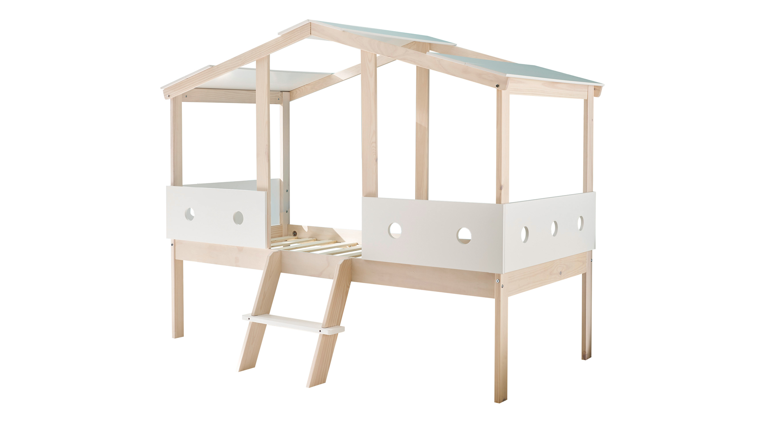 Hochbett 90 x 200 cm weiß - Kiefer massiv - Kinderbett - CORTINO