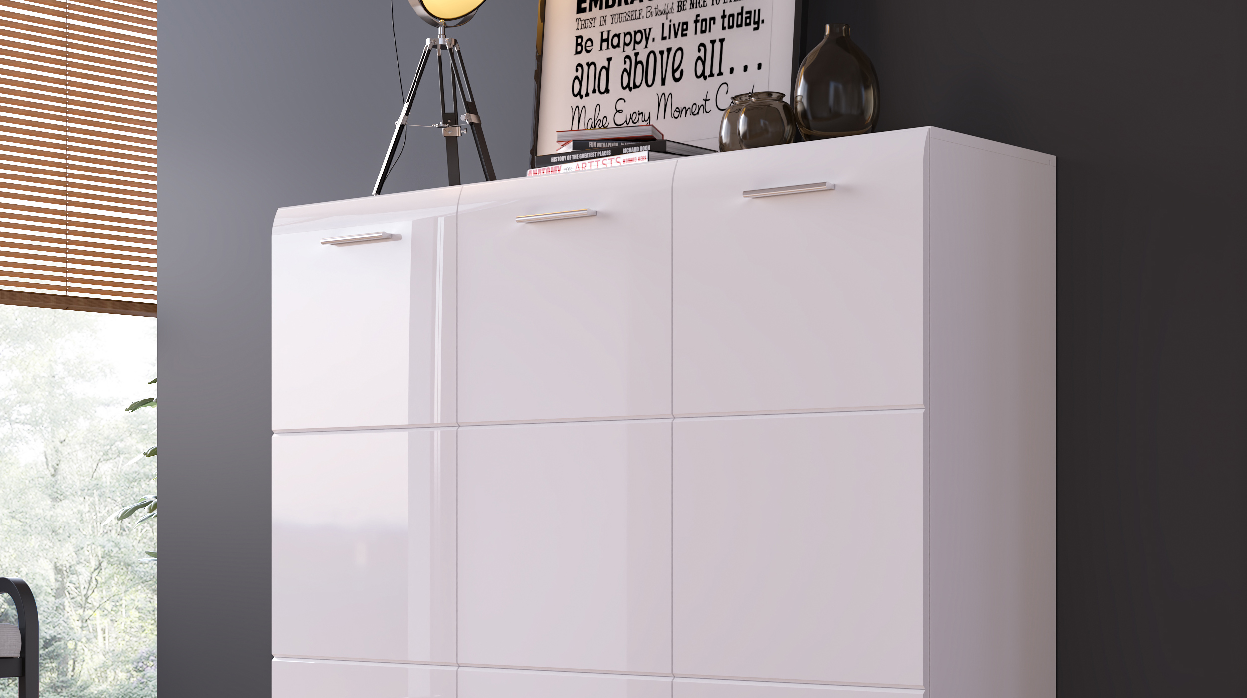 Schuhschrank weiß hochglanz 135 cm x 120 cm - MERANO