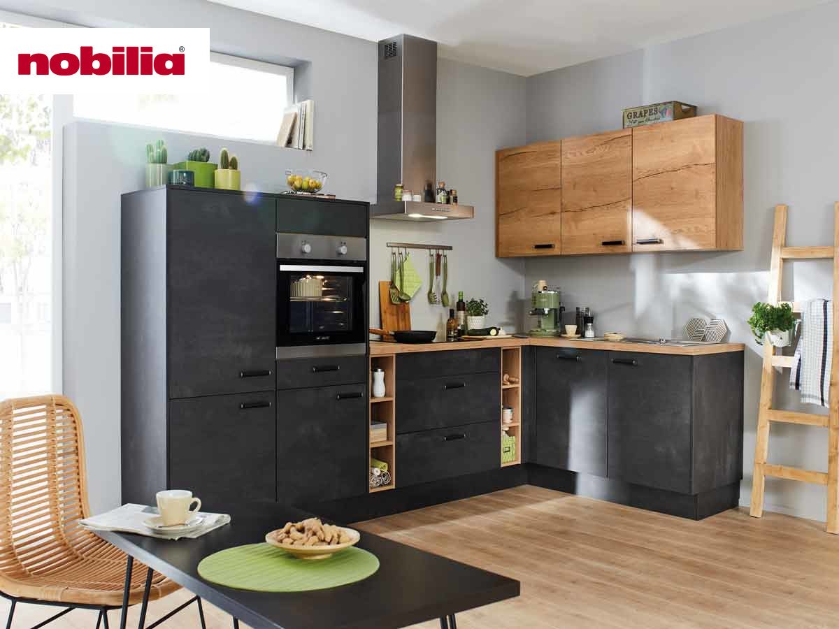 Eckküche 305 x 185 cm - mit Geräten - Küchenfronten matt - LASER