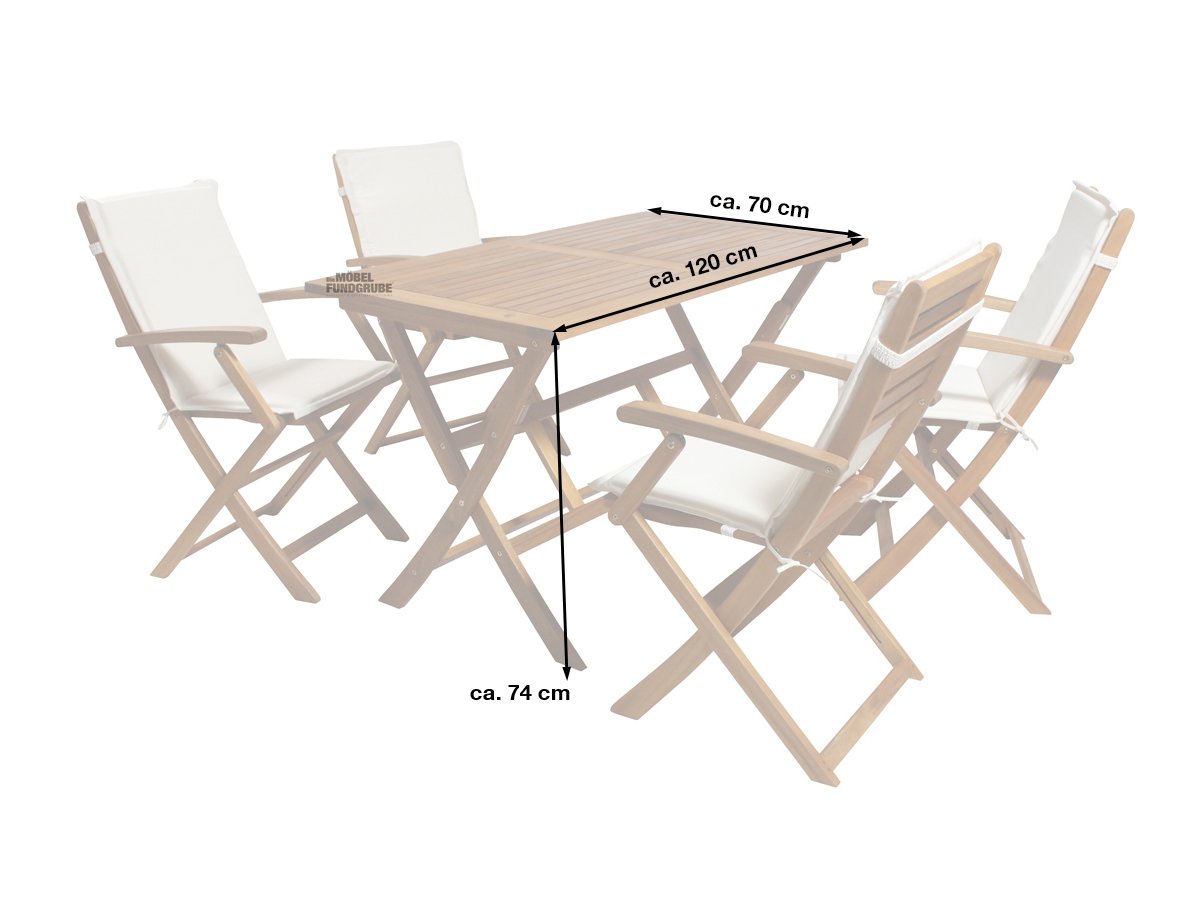 Gartenmöbel Set 5 tlg massiv Akazie Tisch 120 cm - LIAN