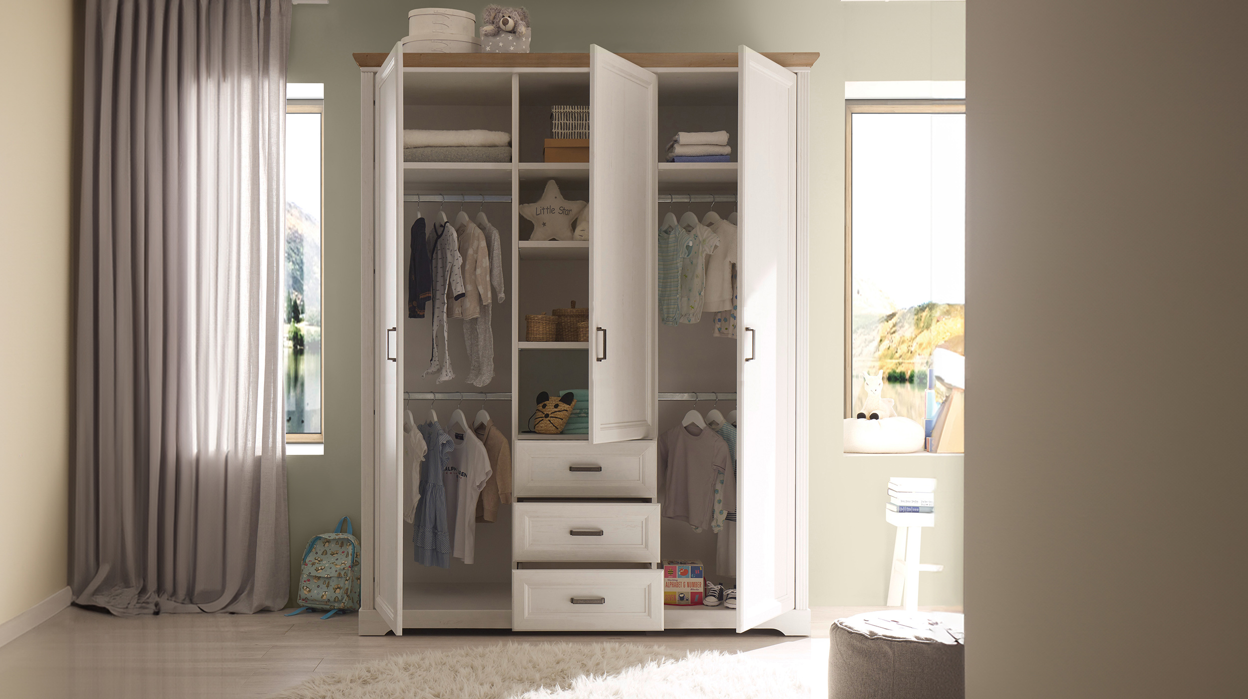 Kleiderschrank Anderson Pinie weiß 164 cm 3-türig - JASMIN 