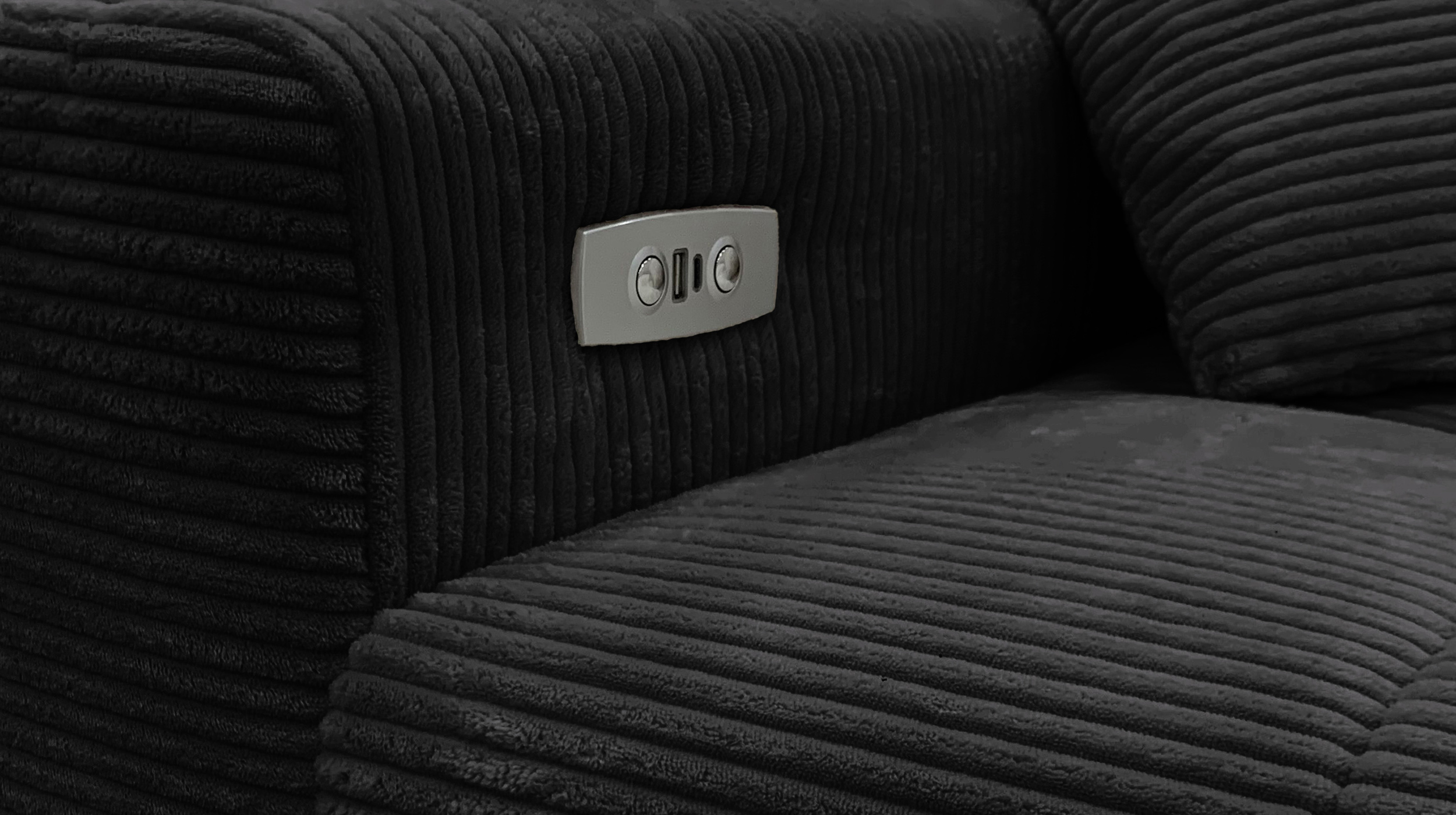 Ecksofa Cord schwarz ausziehbar - Sitztiefenverstellung 256 cm - OT rechts - SIMPLE