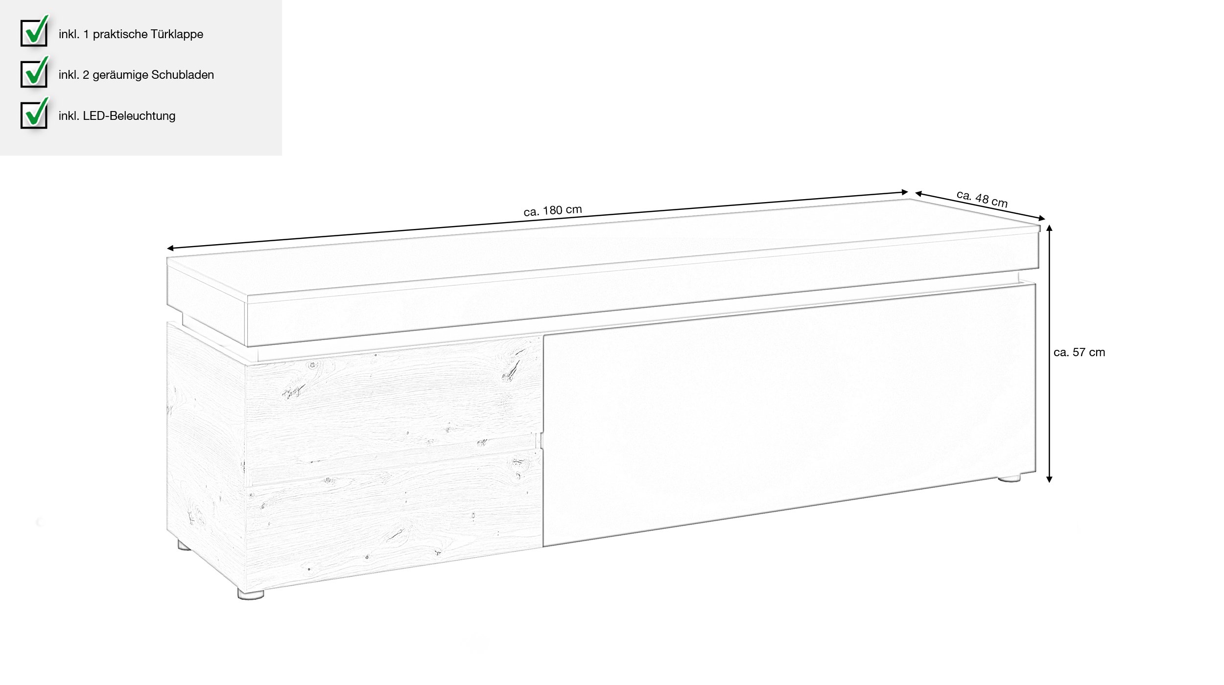 TV - Lowboard grau - Artisan Eiche - 180 cm - LUCI