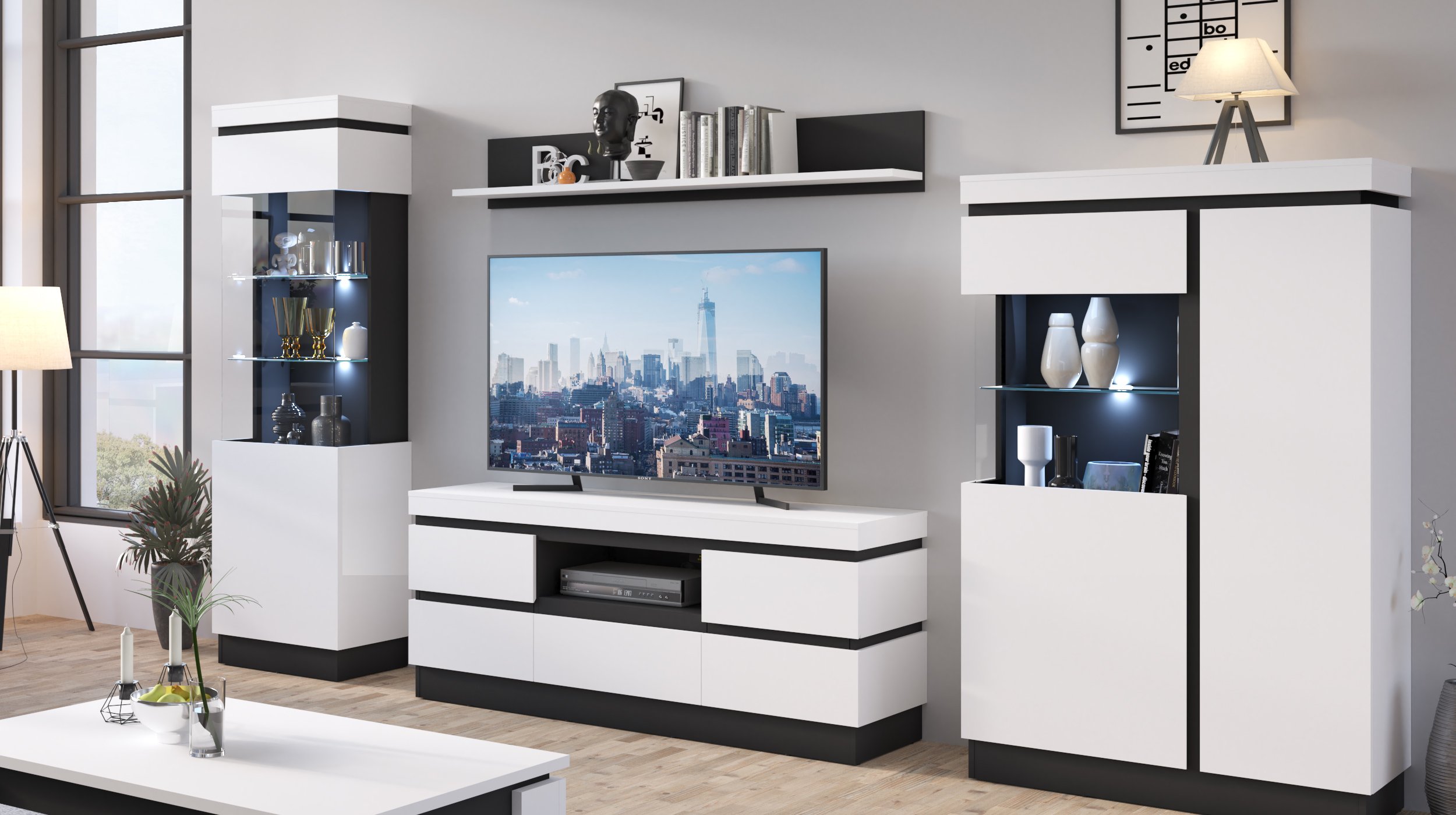 Vitrine mit Glastür alpinweiß B 104 x H 164 cm - CAMPANIA