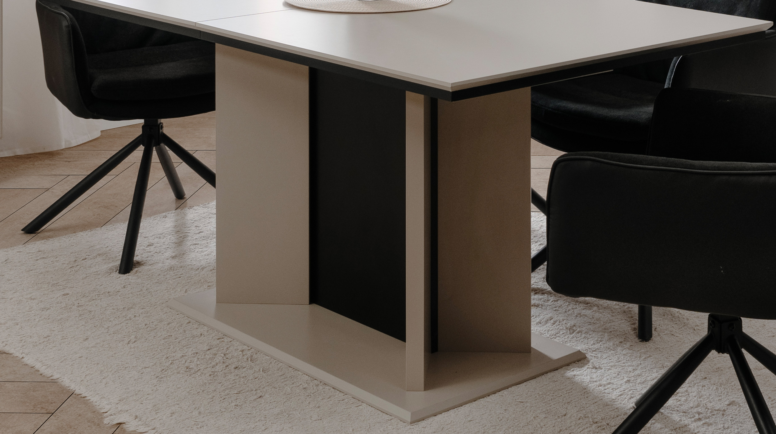 Esstisch 160 - 200 cm ausziehbar beige schwarz Säulentisch - ARONA