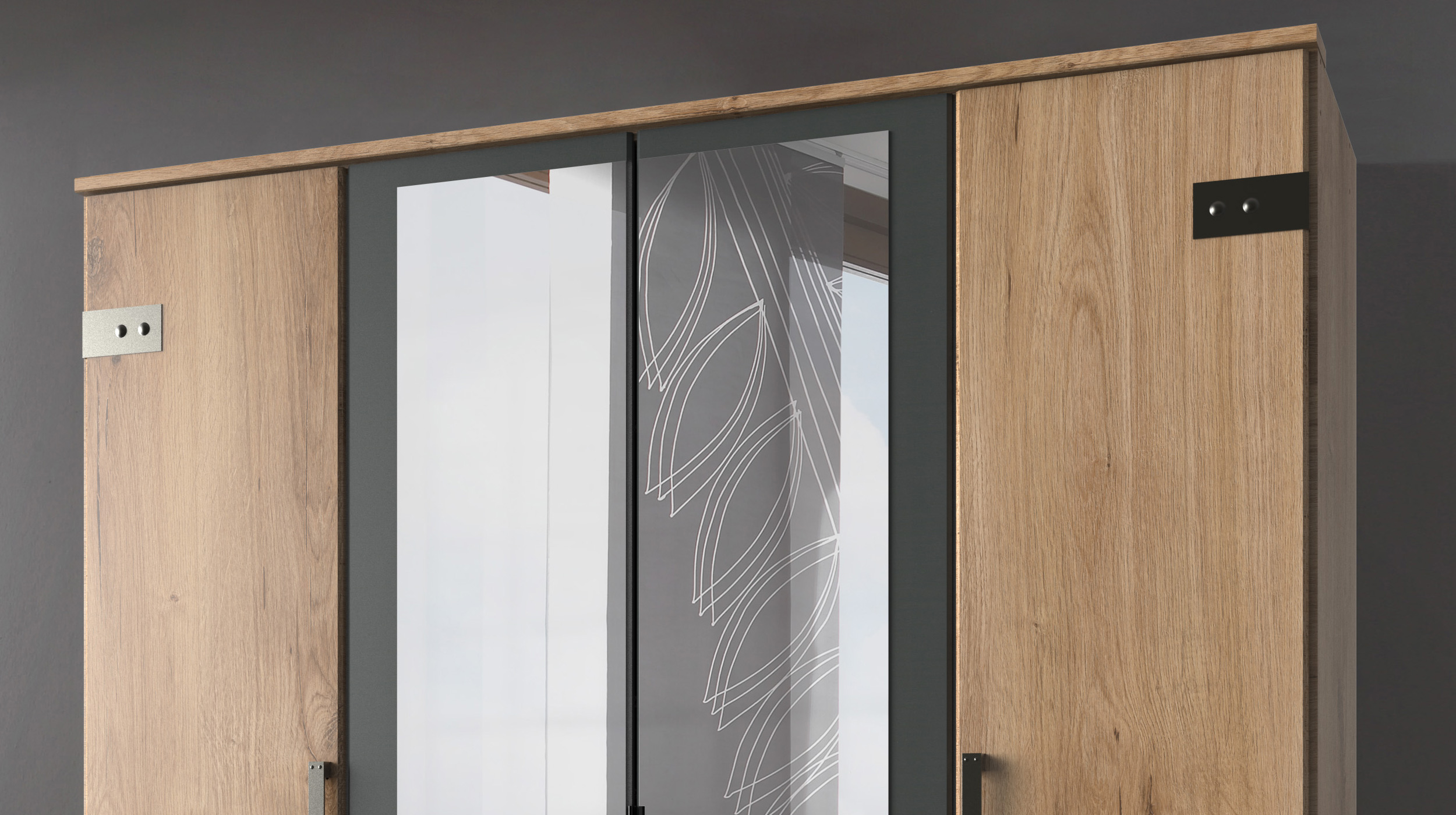 Kleiderschrank Plankeneiche - graphit 180 cm 4-türig - CORK