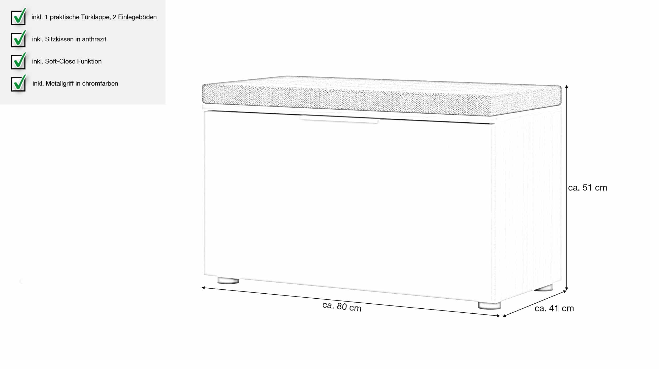 Garderobenbank beige Glasfront - Riva Eiche 80 cm - SANTORIN
