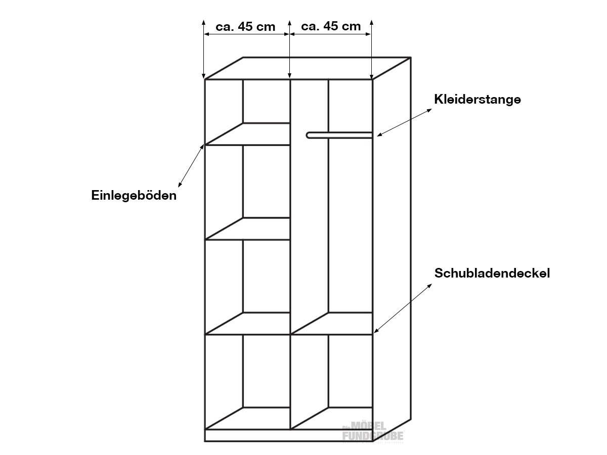 Kleiderschrank weiß 91 cm 2-türig - BOCHUM