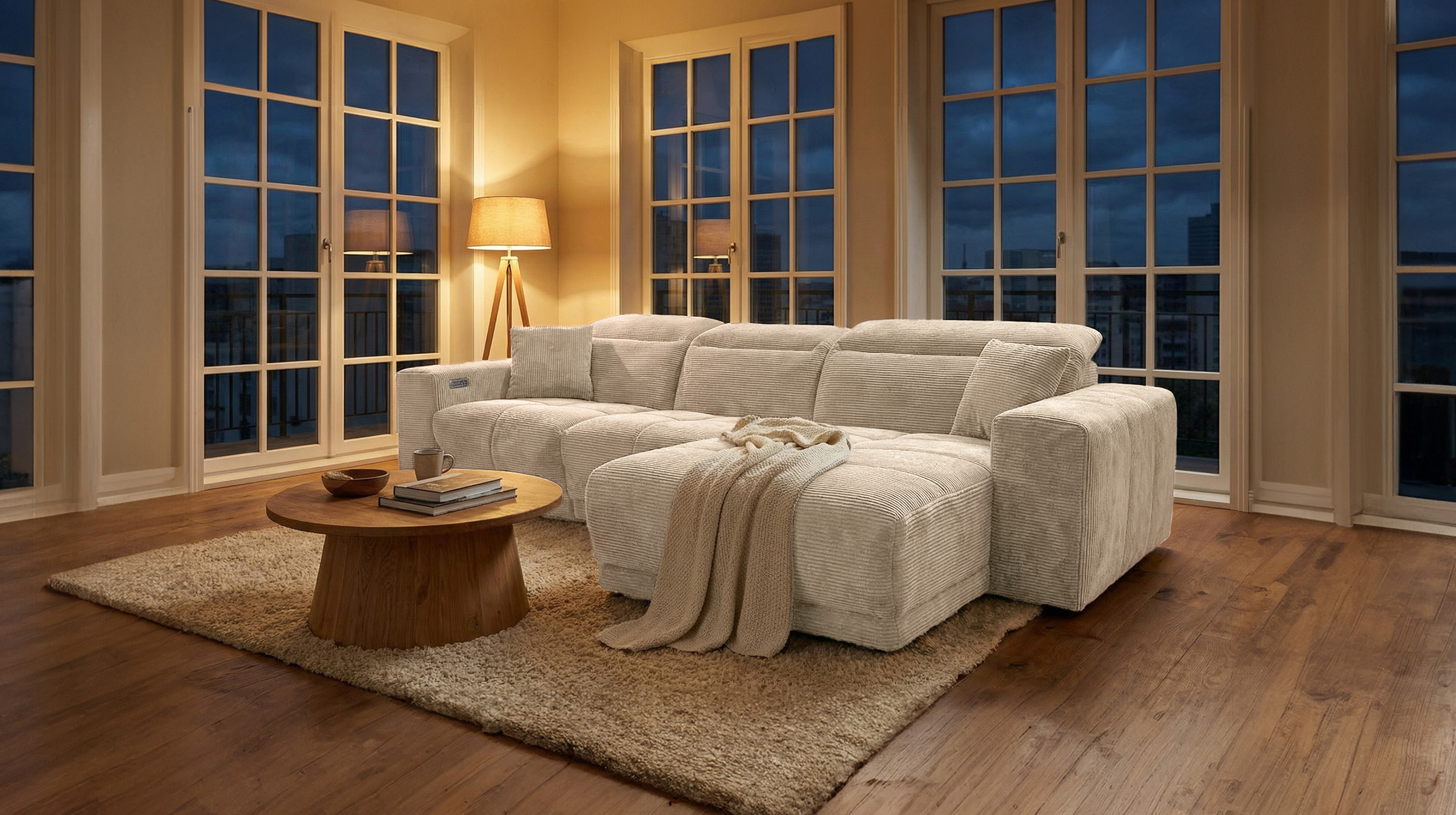 Ecksofa Cord beige 302 x 167 cm mit Relaxfunktion - OT rechts - TONI