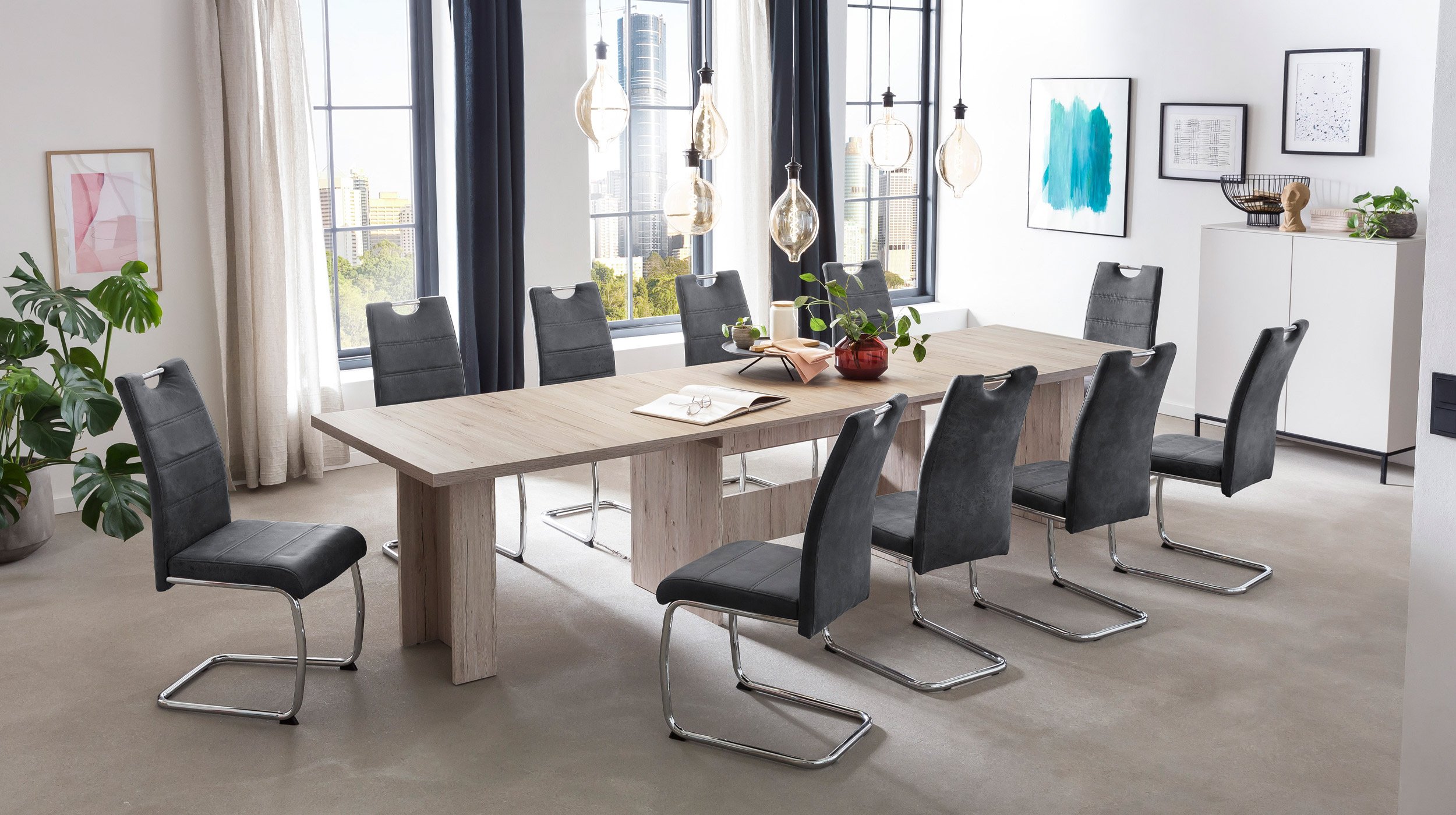 Schwingstuhl für Esszimmer anthrazit Microfaser - FLORA