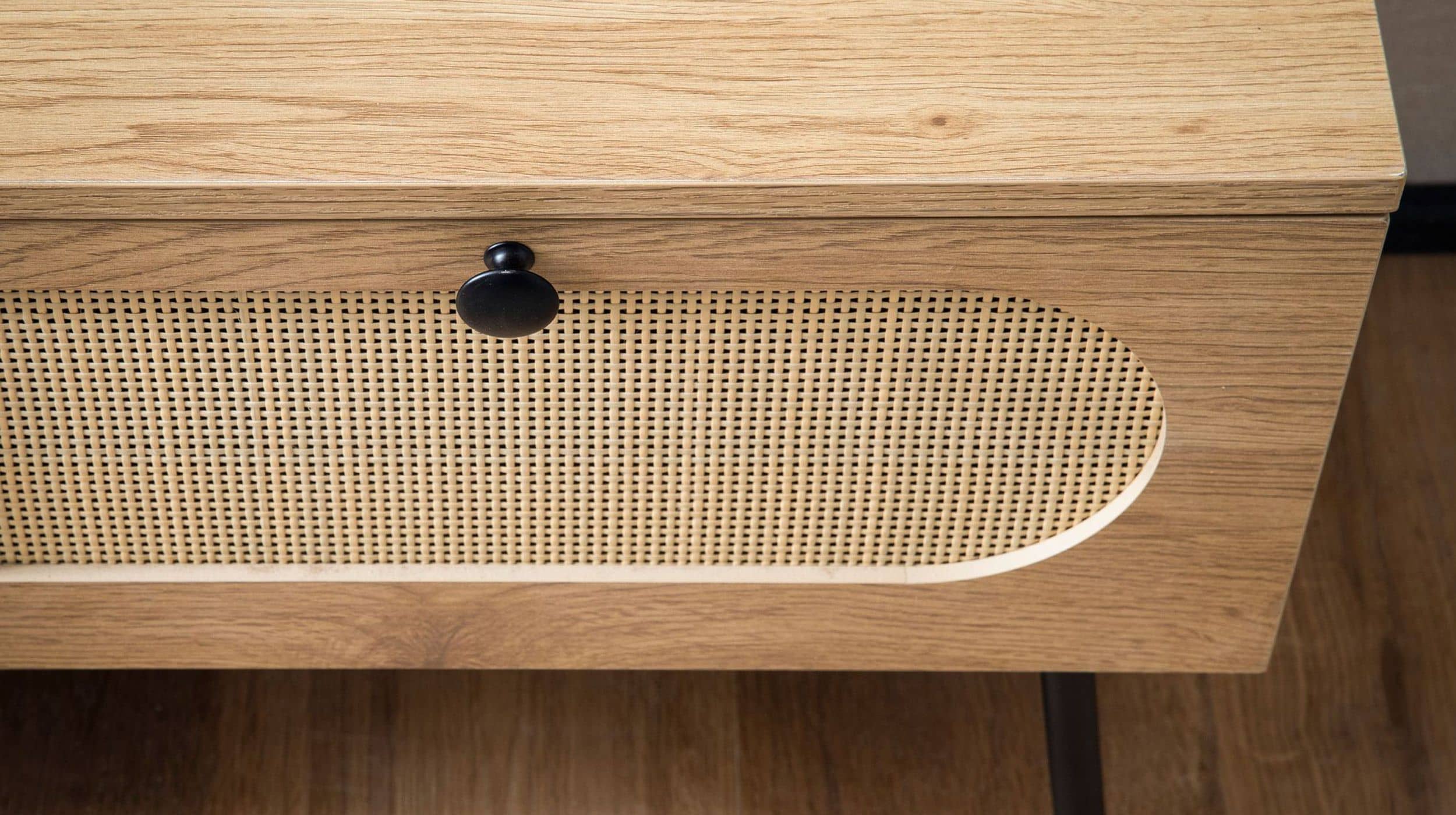 TV - Lowboard Eiche Holzdekor - Rattan 100 cm - RATVAN