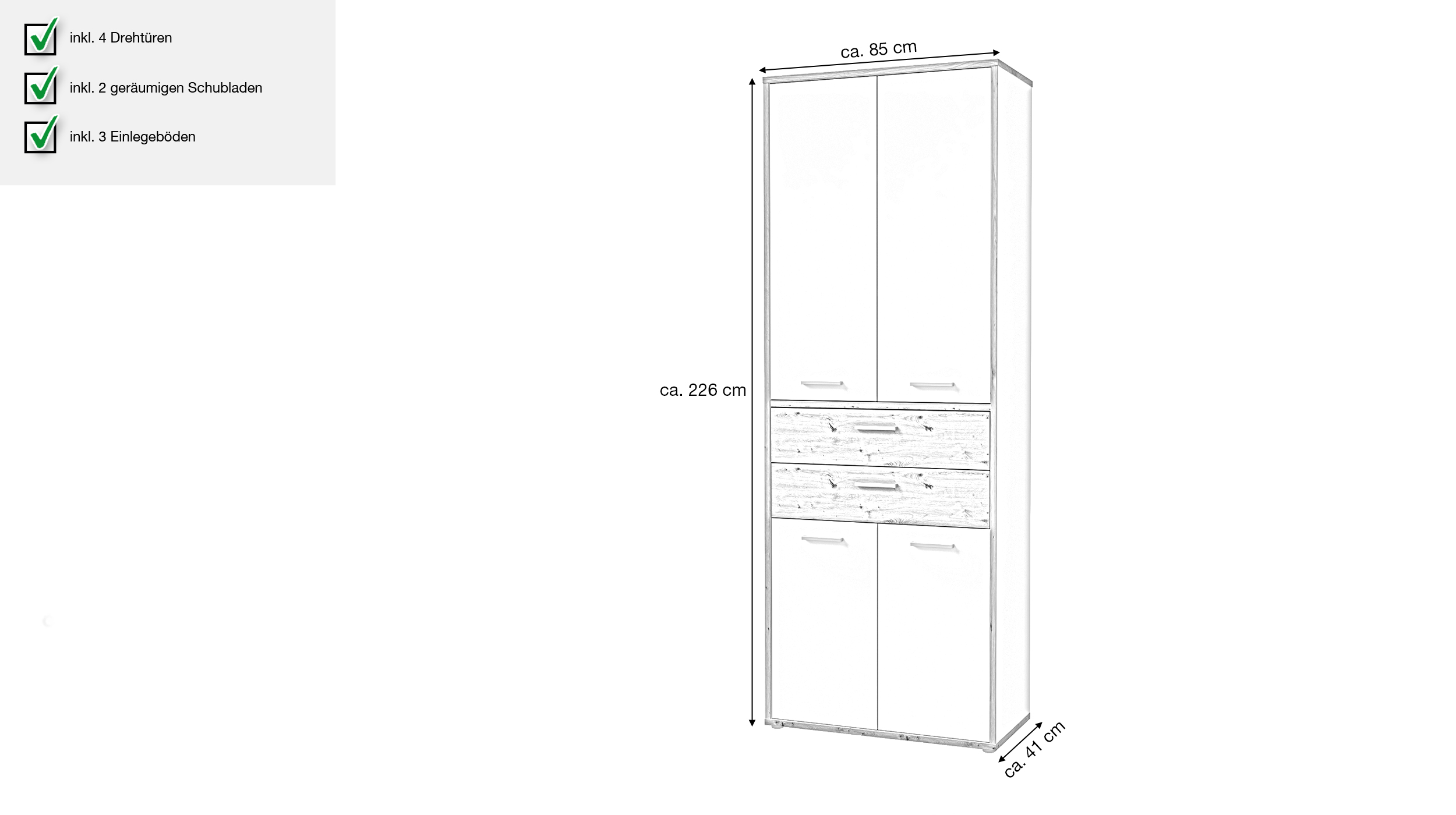 Mehrzweckschrank weiß - Artisan Eiche 85 x 226 cm - KEFLAVIK
