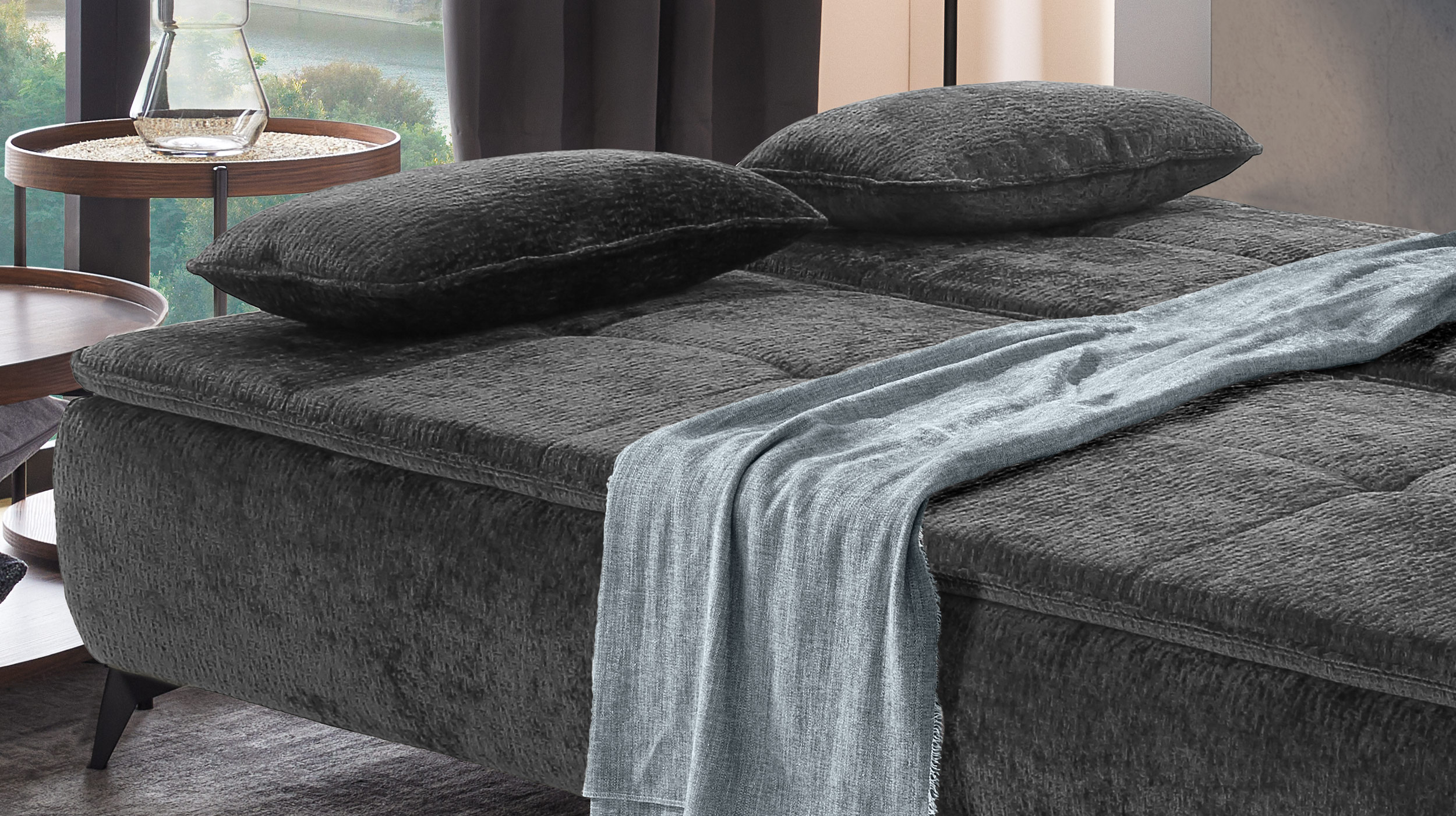 Schlafsofa grau 204 cm mit Bettkasten - Dauerschläfer - LIVENTO 