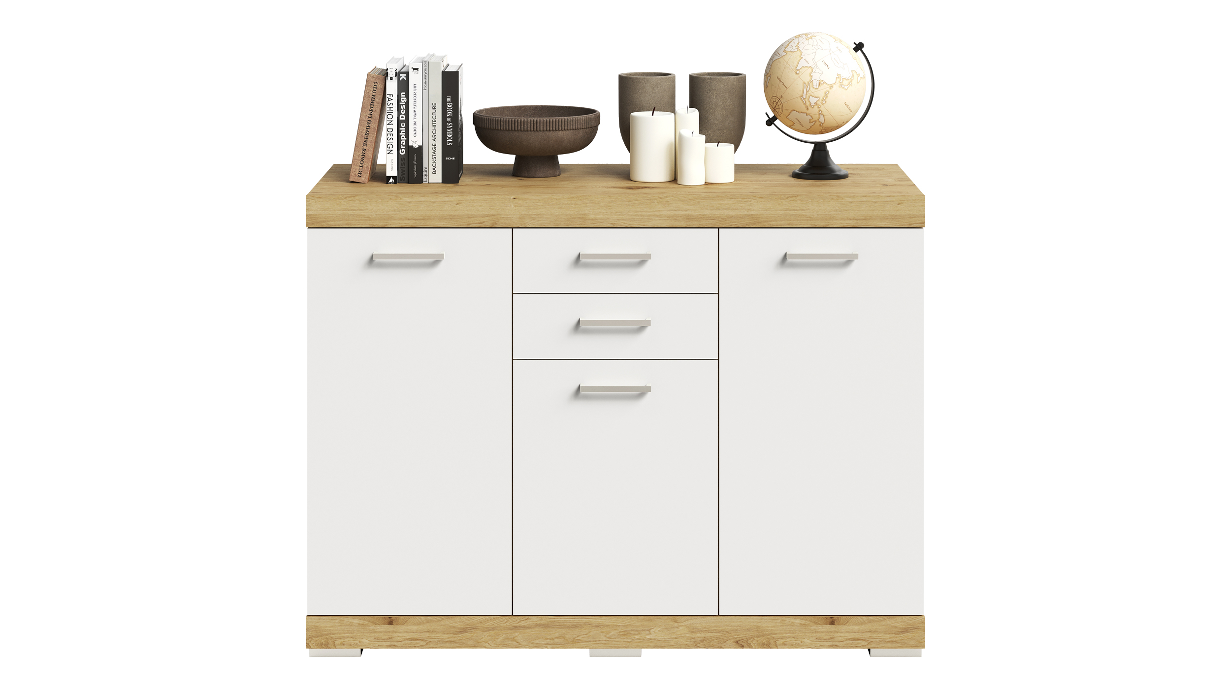 Kommode weiß Artisan Eiche 120 x 50 cm - 2 Schubladen - BRISTOL