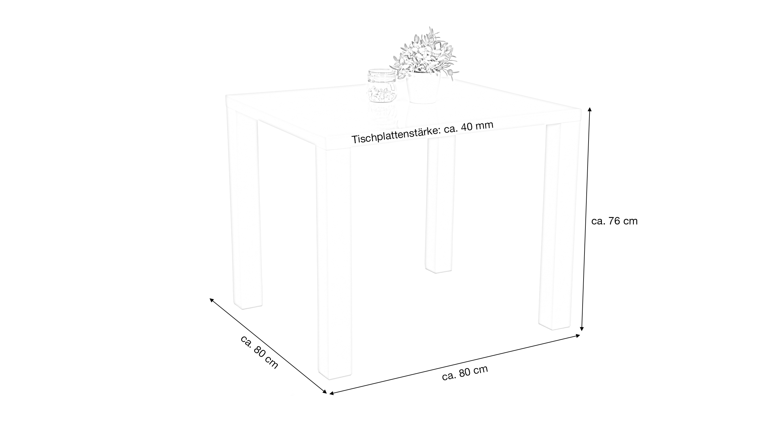 Esstisch 80 x 80 cm - weiß -  hochglanz OLGA