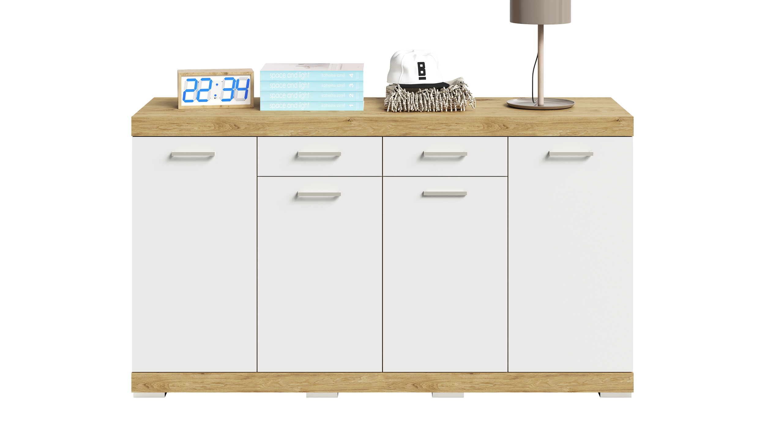 Kommode weiß Artisan Eiche 160 x 50 cm - 2 Schubladen - BRISTOL