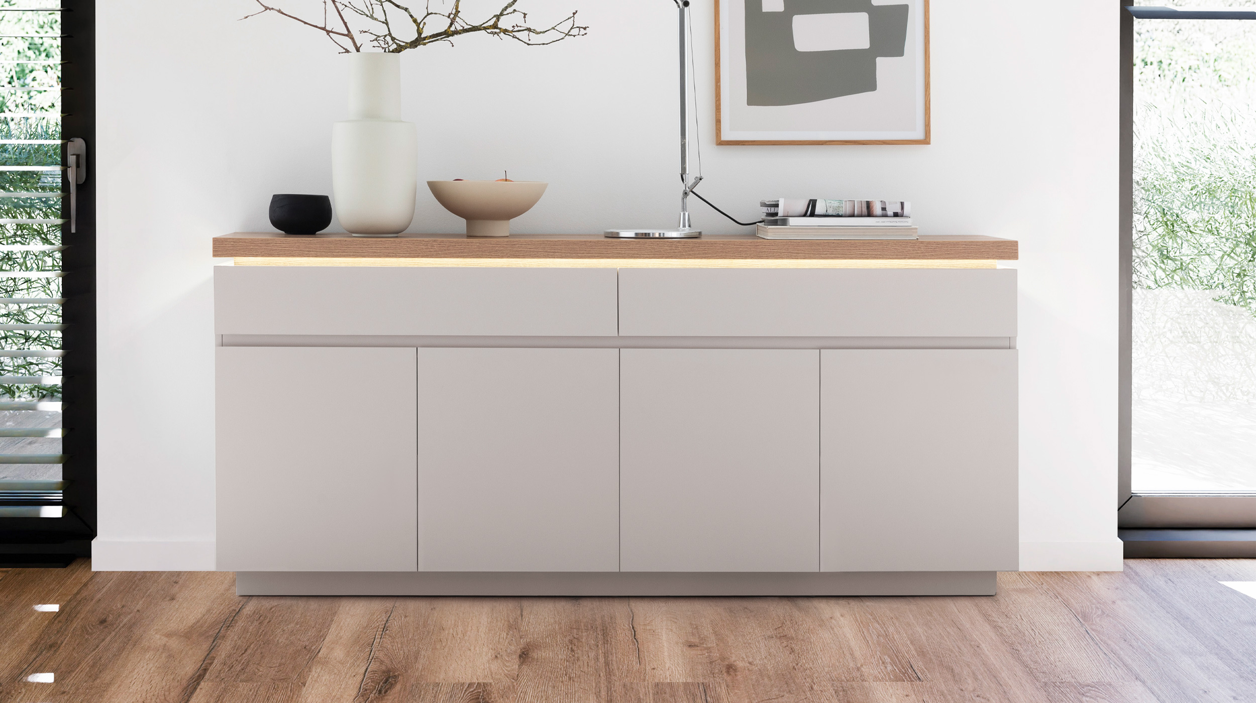 Sideboard mit Beleuchtung beige - Evoke Eiche 180 cm - REMOLINO 