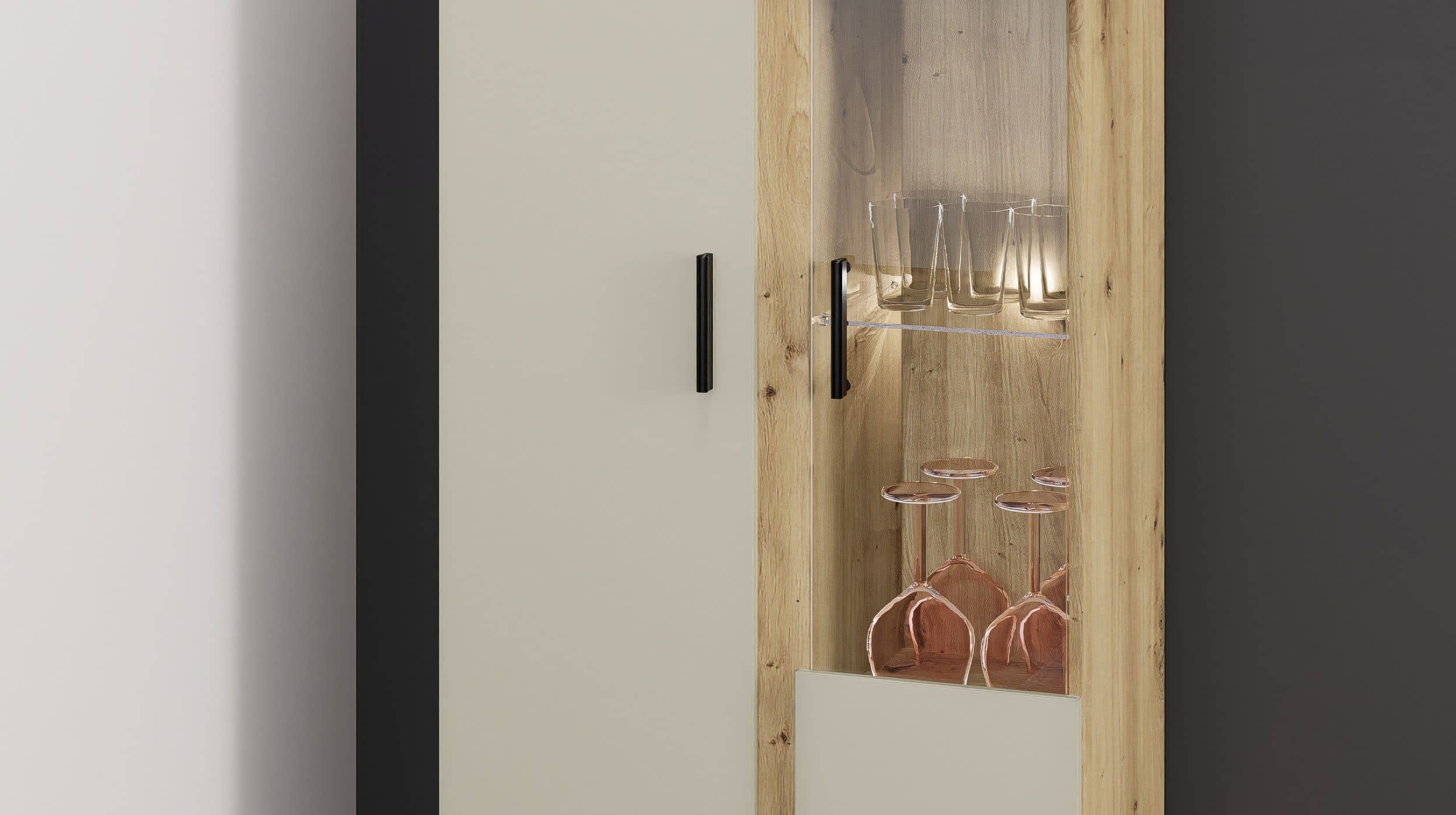 Vitrine mit Beleuchtung beige - Artisan Eiche 75 cm - KANADA