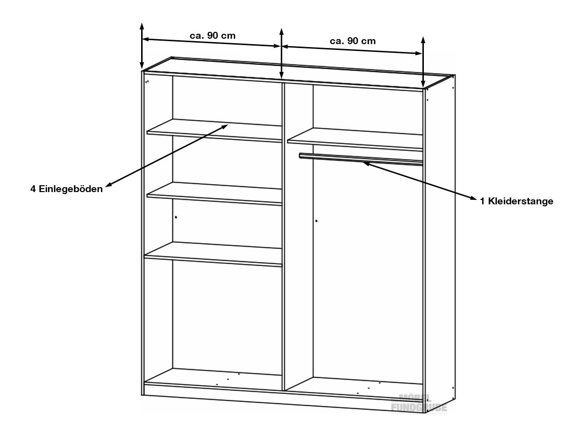 Kleiderschrank mit Spiegel - hochglanz grau - 181 cm - rauch - HOMBURG