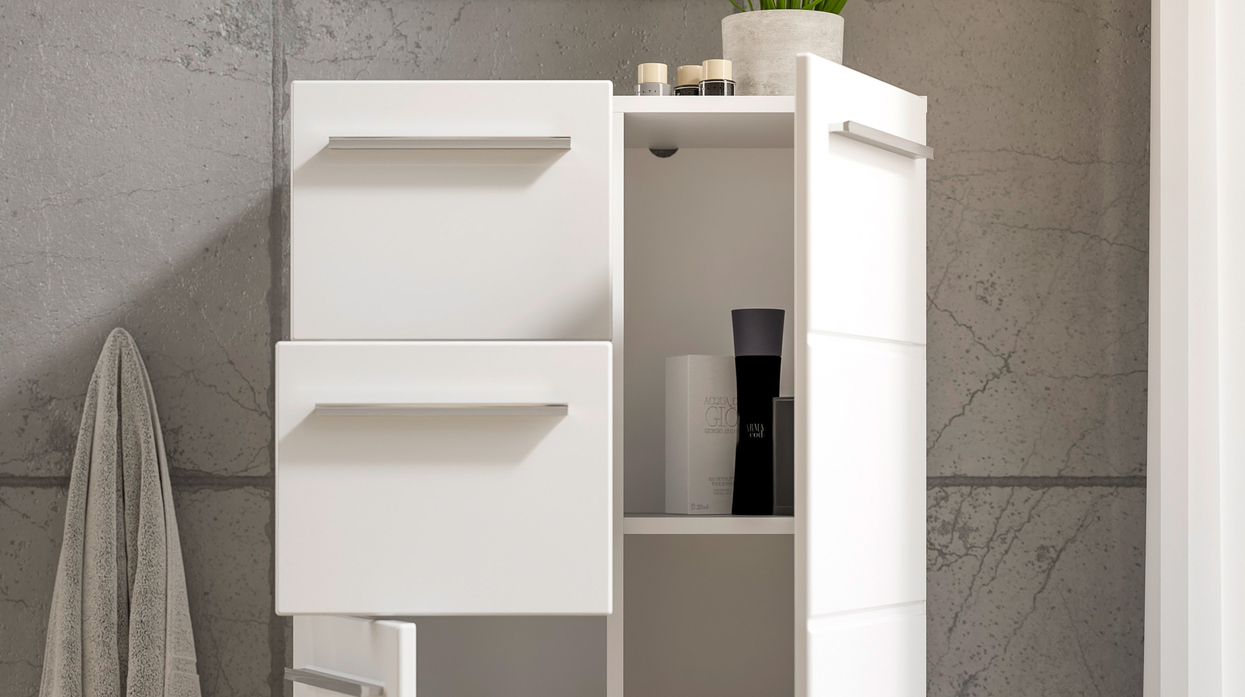 Bad Unterschrank weiß hochglanz 60 cm - 2 Schubladen - MANDY