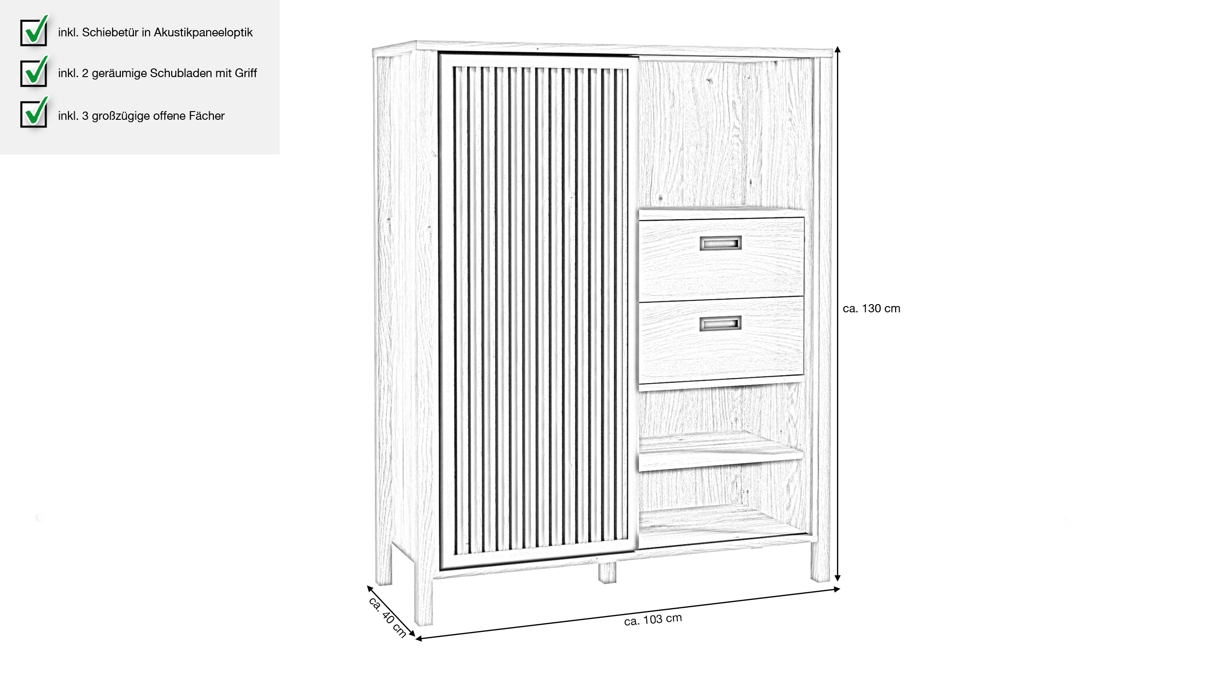 Highboard - Schiebetür - Mauvella Eiche - schwarz - 103 cm - JYTANA