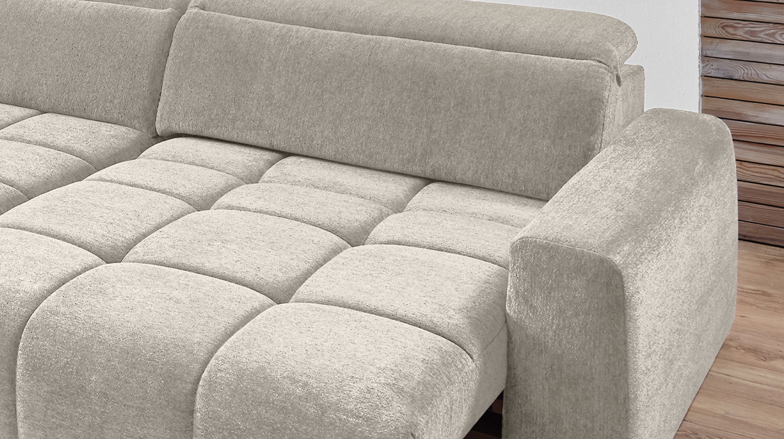 Ecksofa beige elektrisch ausfahrbar 288 cm - OT links - BROOK