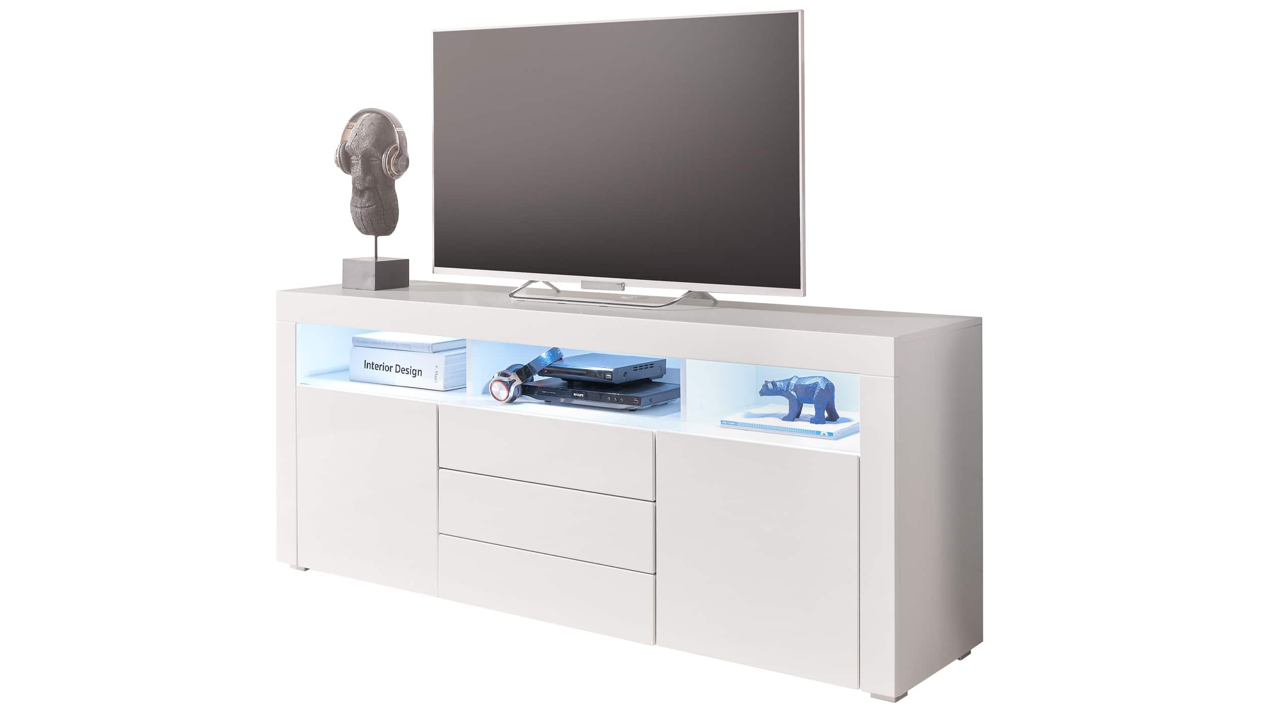 TV-Lowboard weiß hochglanz 180 cm Beleuchtung - LEEDS