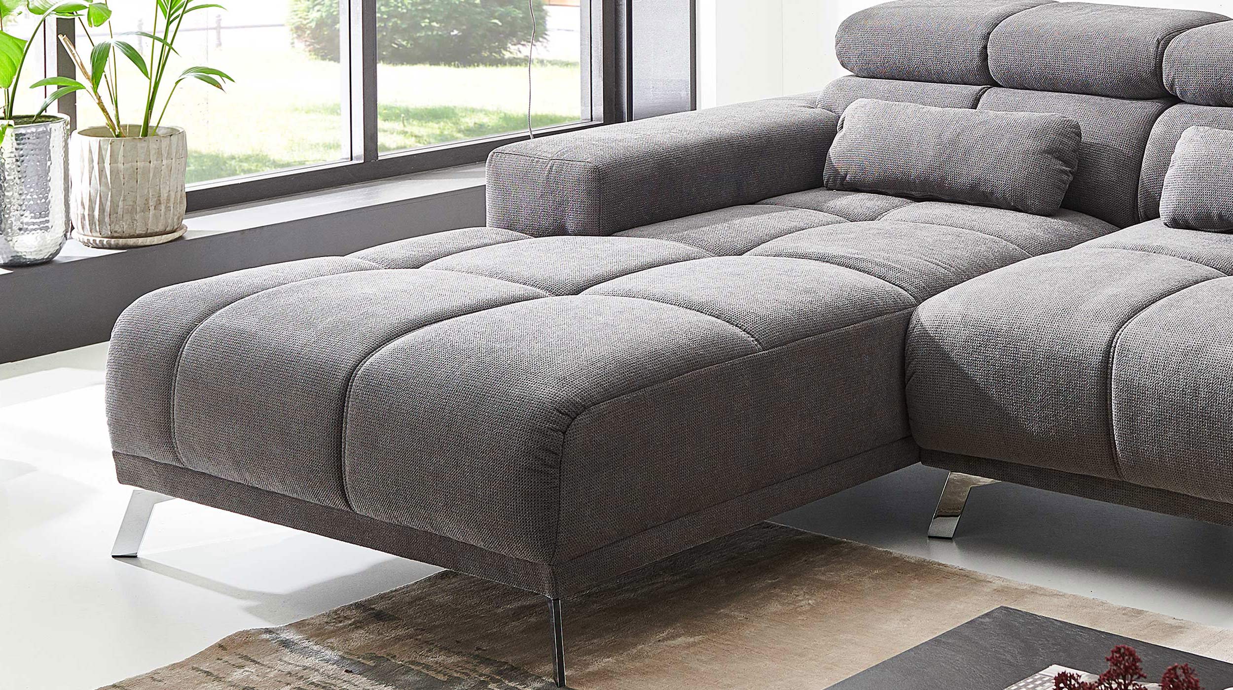 Ecksofa grau ausziehbar - Sitztiefenverstellung 285 cm - OT links - SPEED