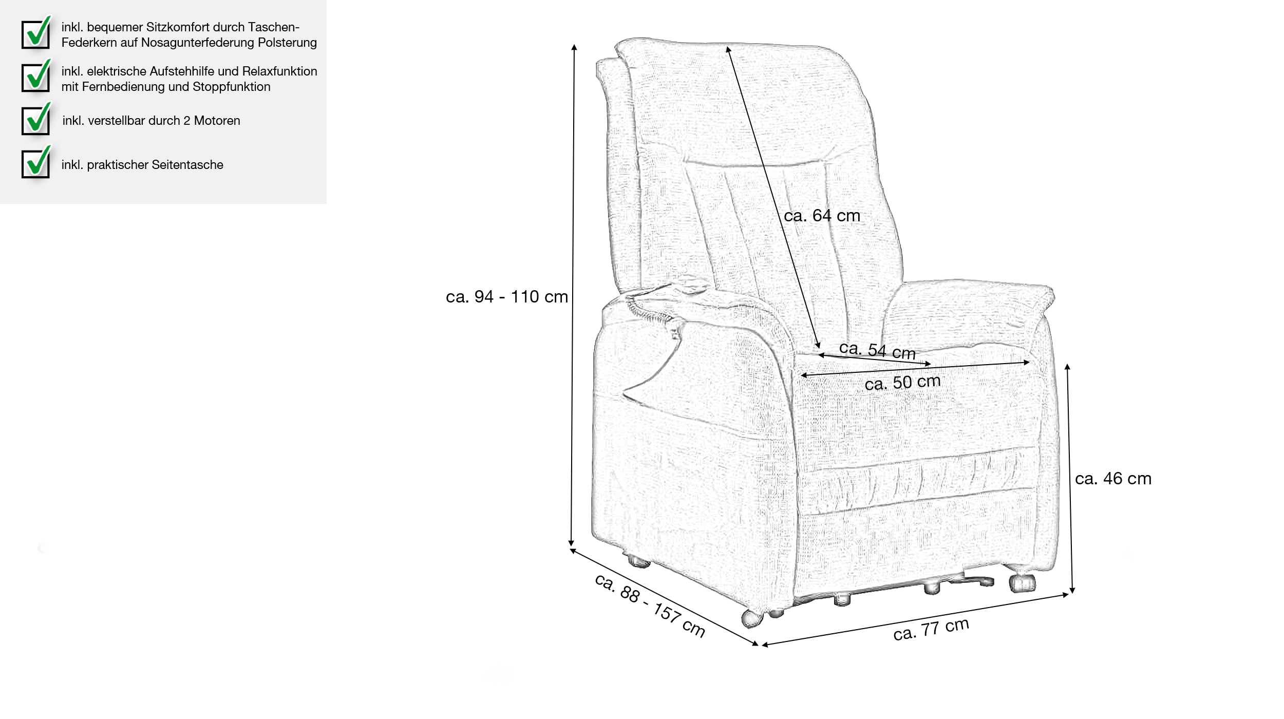 Fernsehsessel Webstoff taupe - 2 Motoren - Aufstehhilfe - SIENA