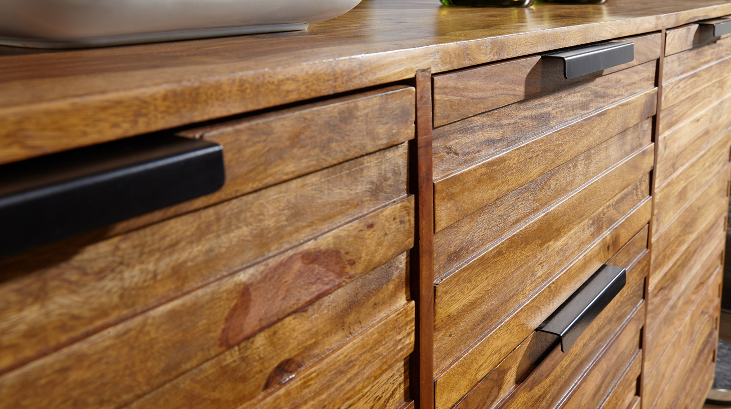 Sideboard 3 Schubladen Sheesham massiv gebeizt 160 cm - TORHILD