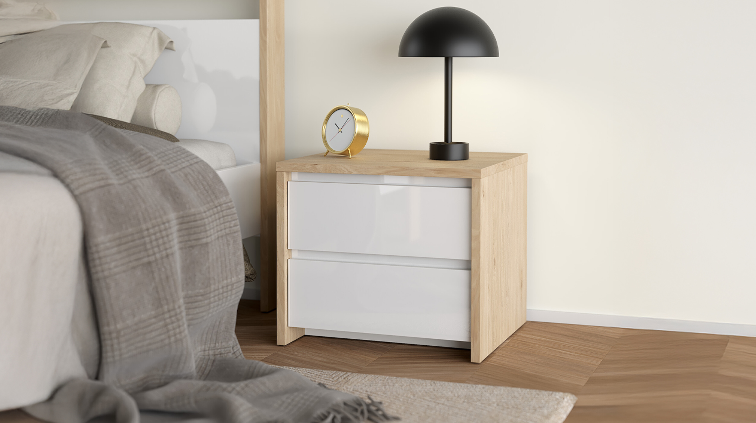 Nachttisch weiß hochglanz - Jackson Hickory 52 cm x 48 cm - NEXT