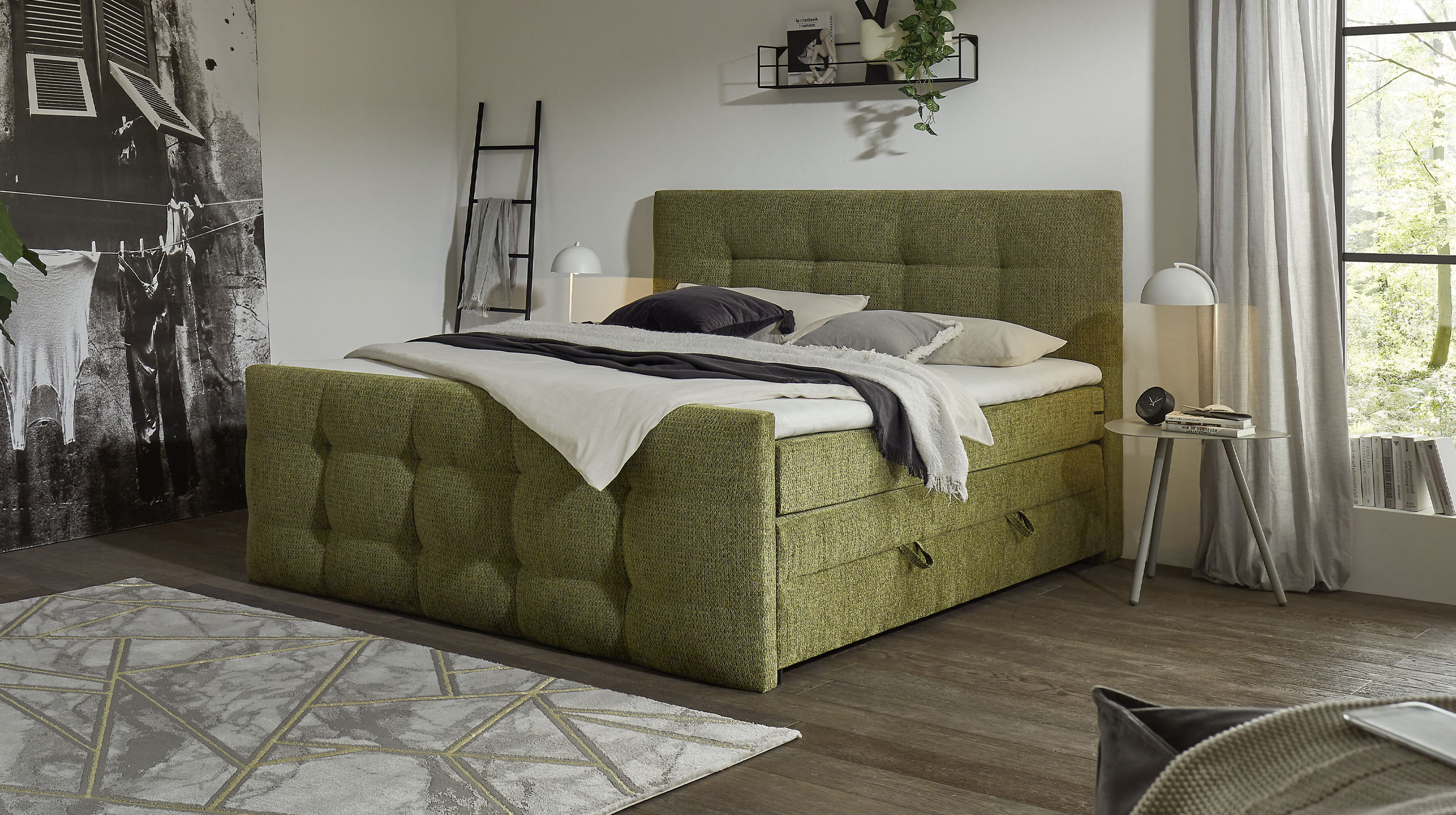 Boxspringbett 200 x 200 cm Bettkasten Chenille grün - IMOLA