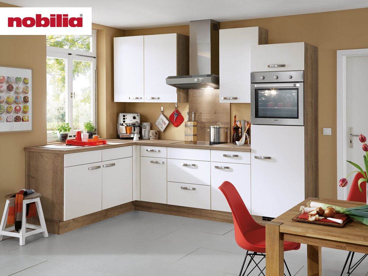 Eckküche 185 x 275 cm - mit Geräten - Küchenfronten matt - LASER