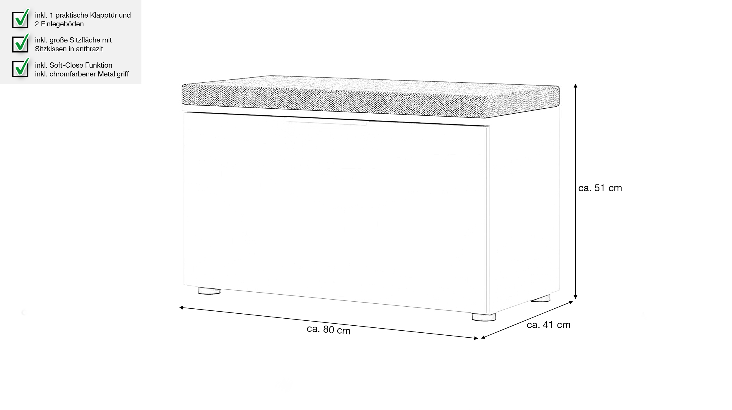 Garderobenbank weiß Glasfront 80 cm - SANTORIN