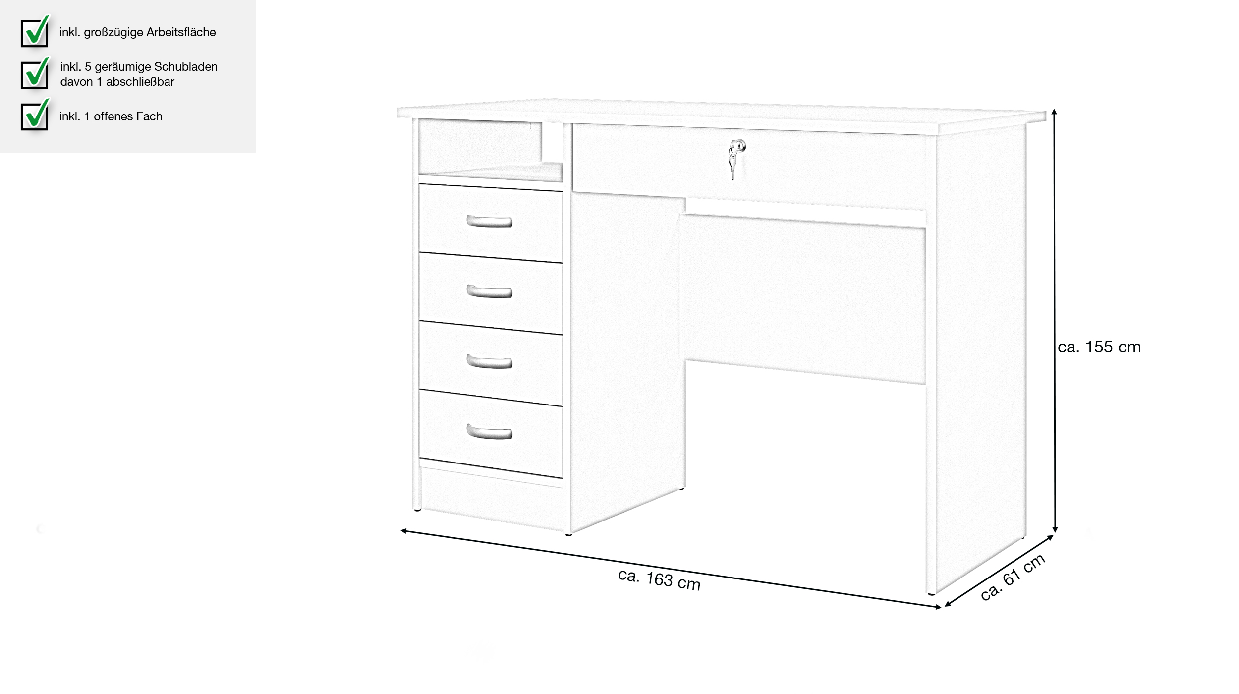 Computerschreibtisch weiß 109 cm - FUNCTION PLUS